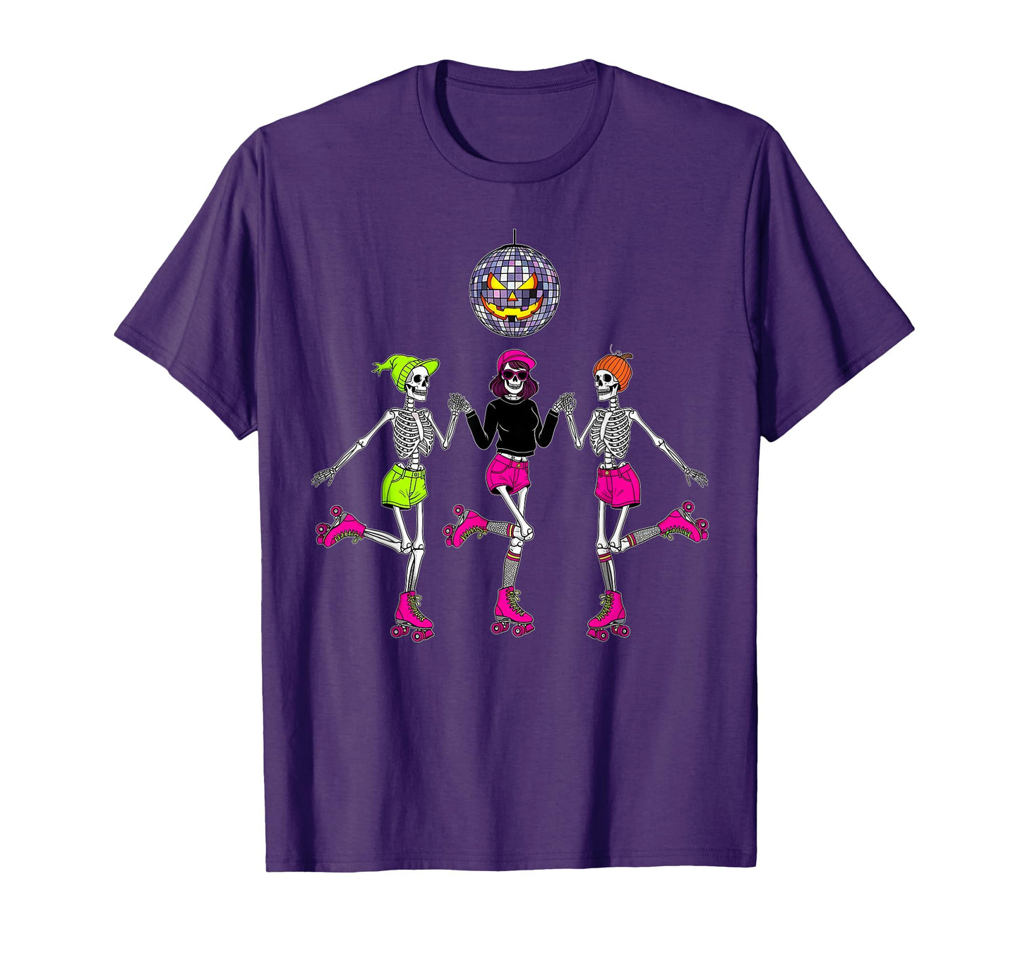 Dancing Skeletons Roller Skates Spooky Disco Ball Halloween T-Shirt