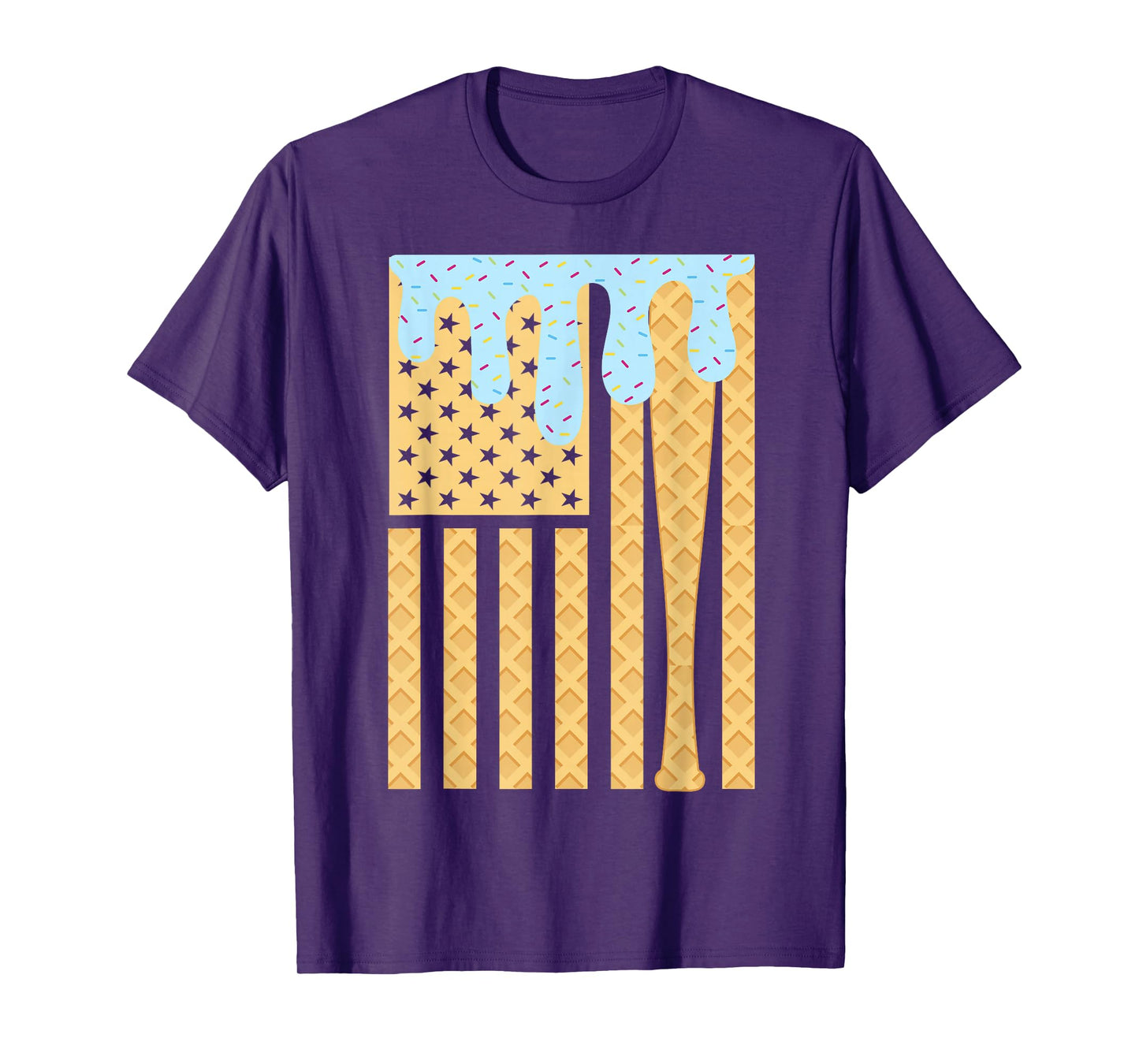 Baseball Drip Bat Boys Dripping Ice Cream American Flag T-Shirt