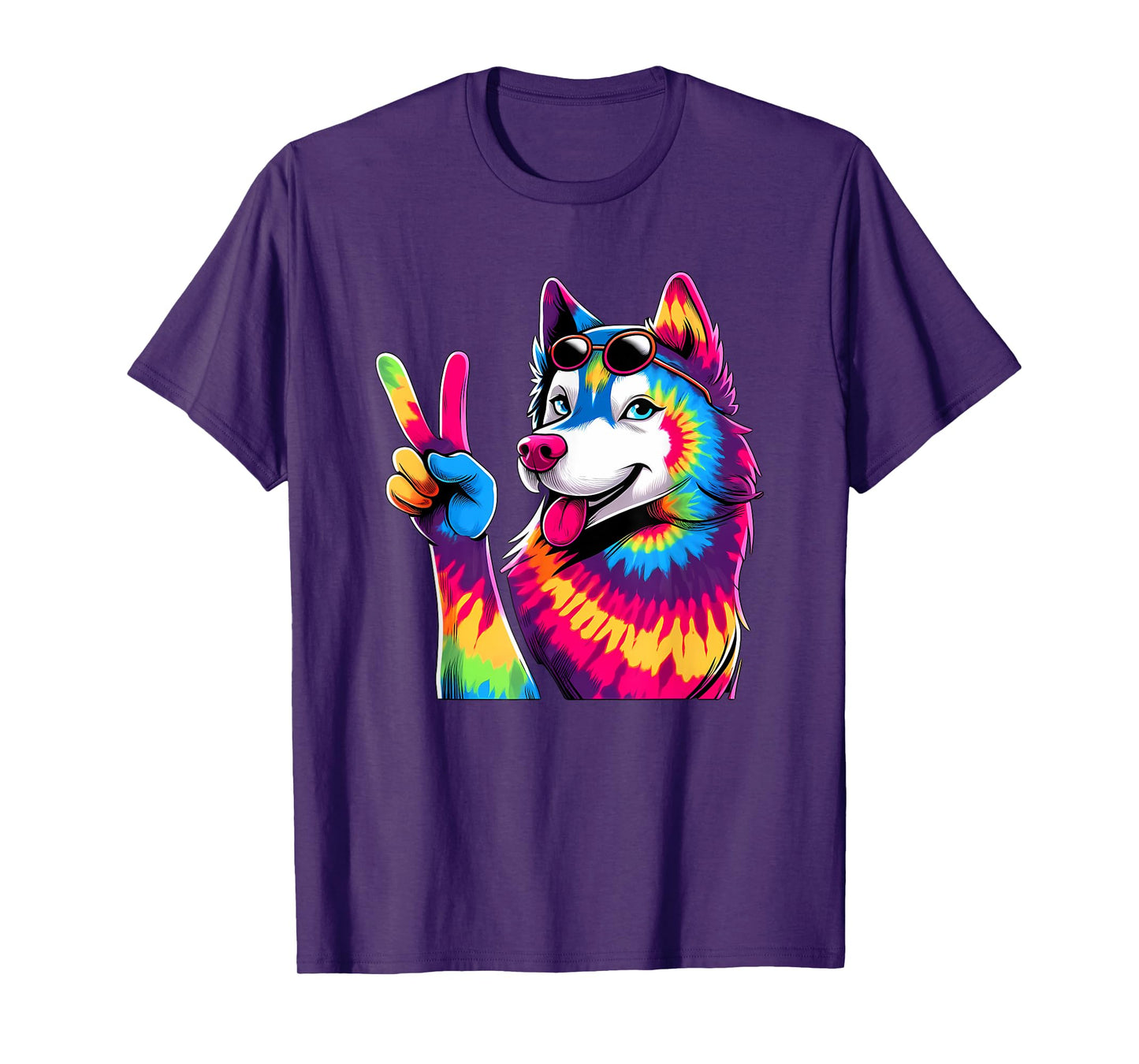 Peace Sign Tie Dye Husky dog Men Women Kids T-Shirt