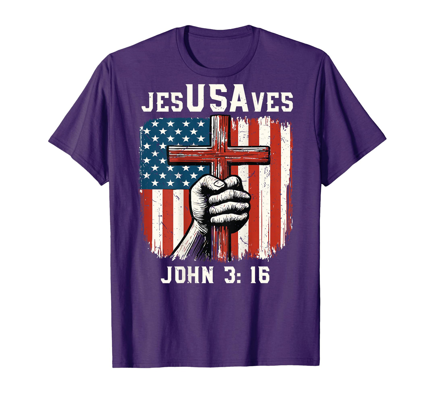 Jesus Saves USA Flag Christian Patriotic Cross American Flag T-Shirt