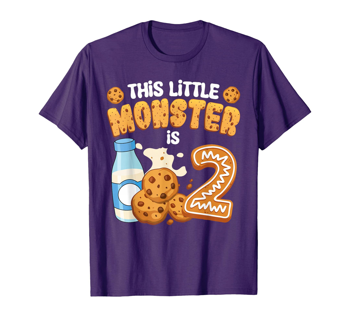 Milk and Cookies This Little Monster Is 2 2nd Bday Boy Girl T-Shirt