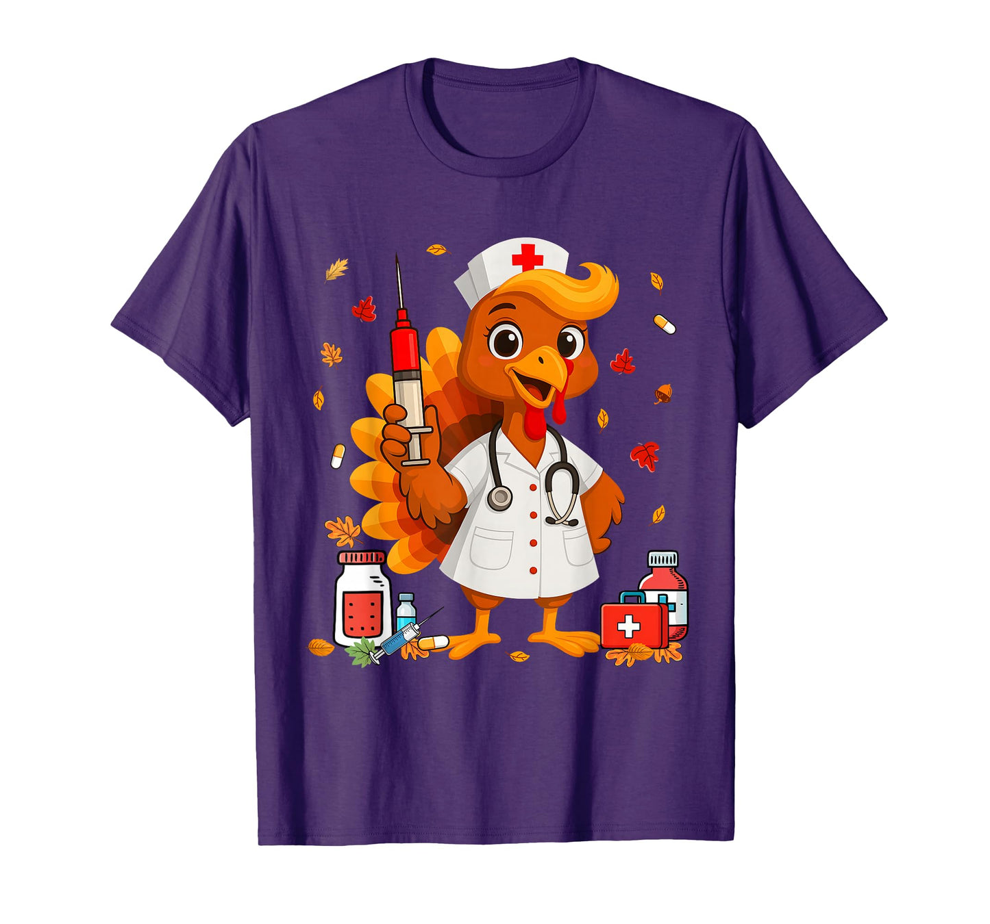 Thankful Turkey Funny Scrub Nurse Fall Thanksgiving Nursing T-Shirt