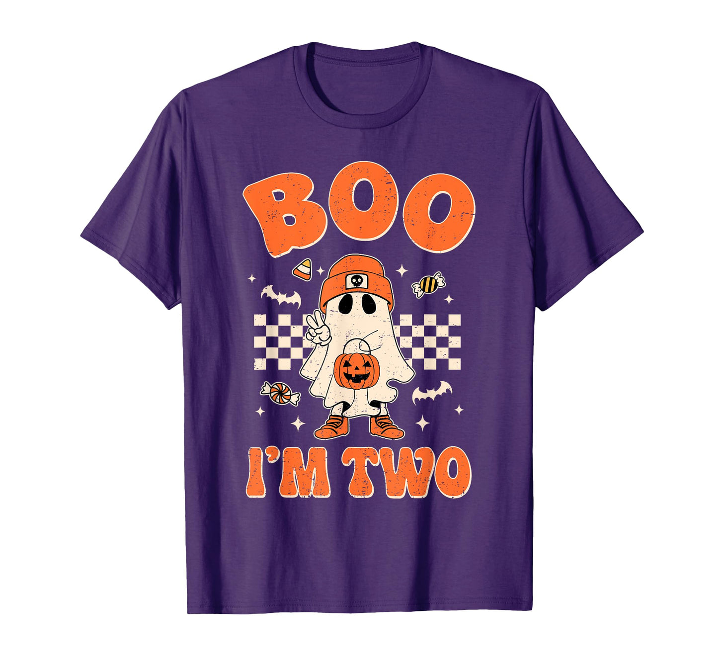 Boo I'm Two Years Old Birthday Kid Boy Retro Ghost Halloween T-Shirt