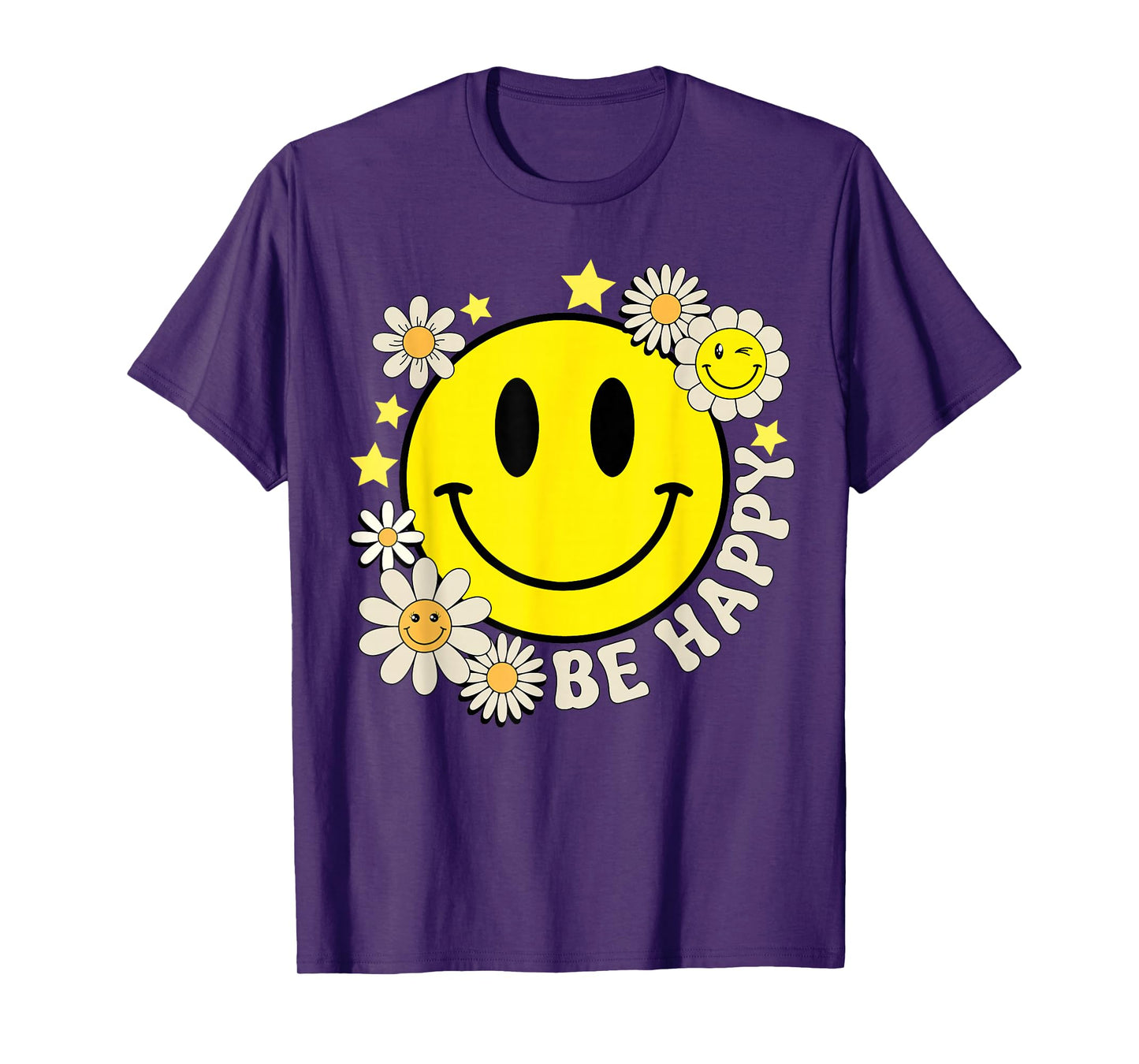 Retro Groovy Be Happy Smile Face Daisy Flower 70s T-Shirt