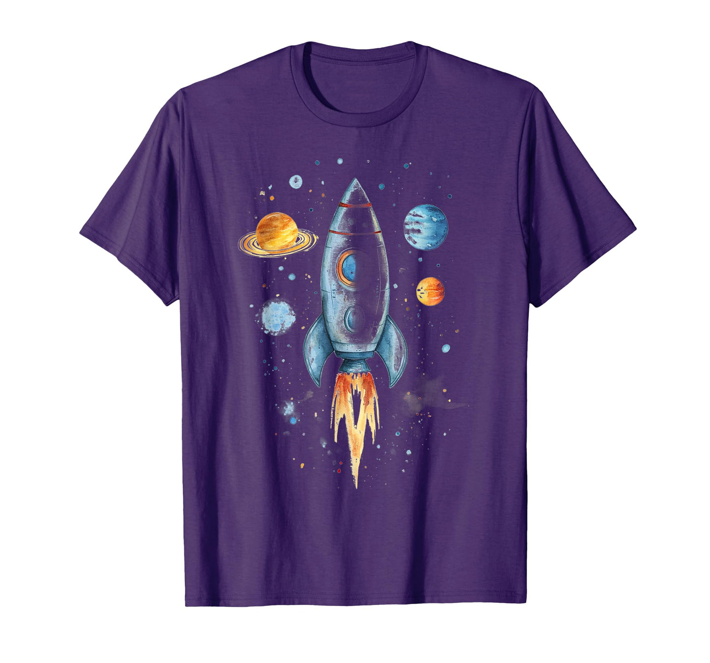Distressed Rocket Ship And Planets T-Shirt