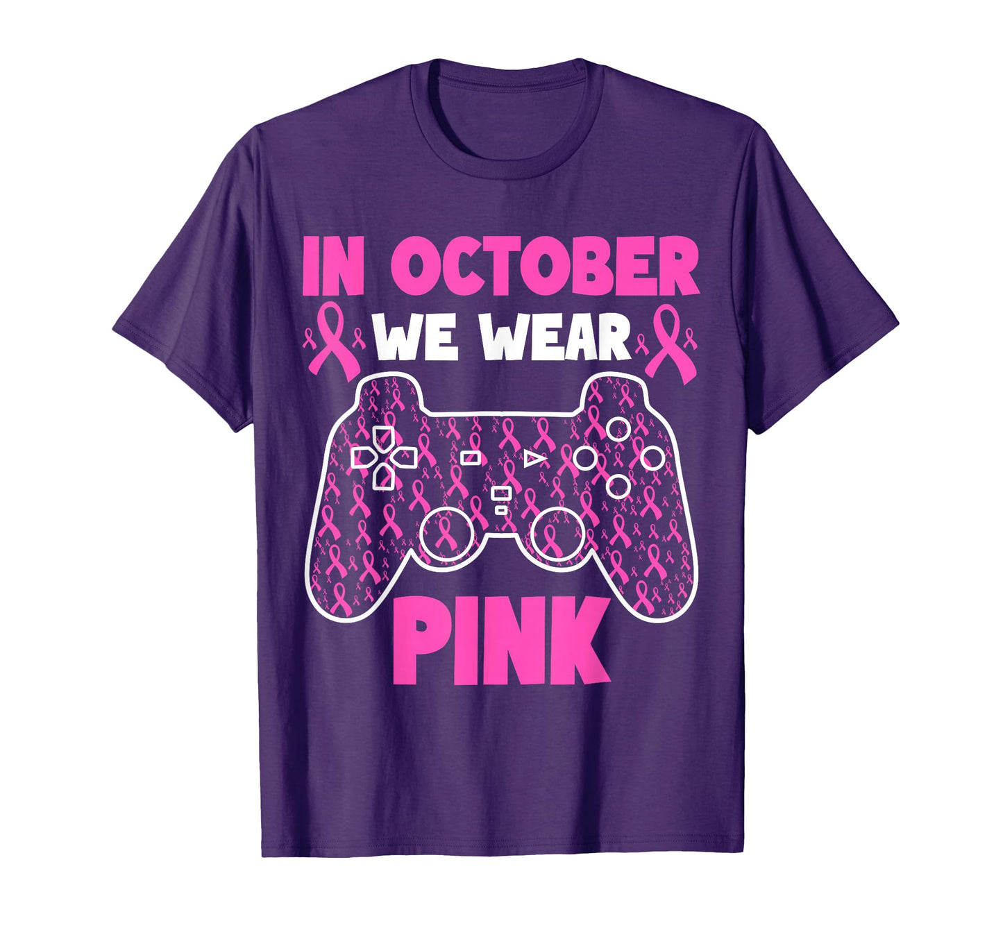 in October We Wear Pink Breast Cancer Gaming Kids Boys Youth T-Shirt