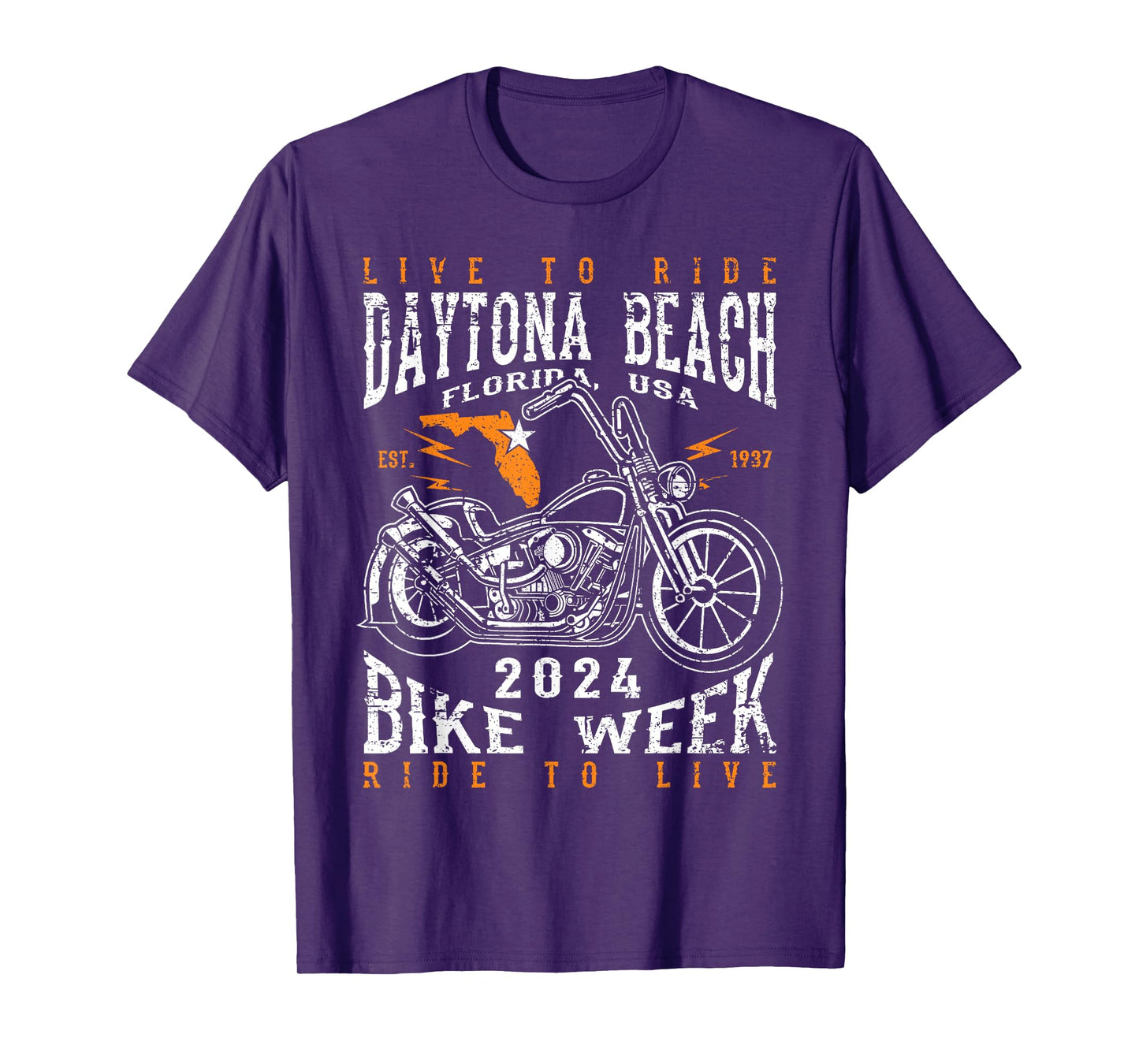 Awesome Daytona Beach Florida USA Bike Week 2024 Daytona Beach Bike Week 2024 Motorcycle Distressed Design T-Shirt