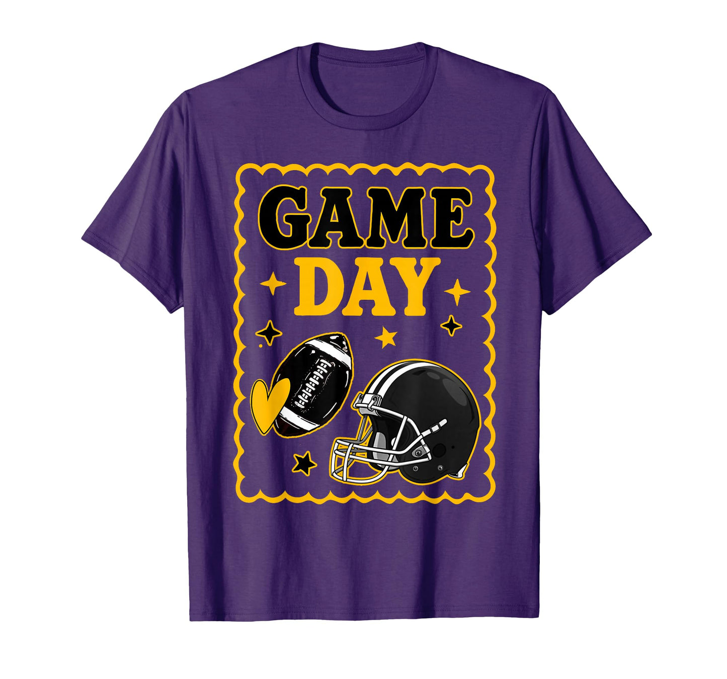 Game Day Gold Black American Football Women Girl Kids Vibes T-Shirt