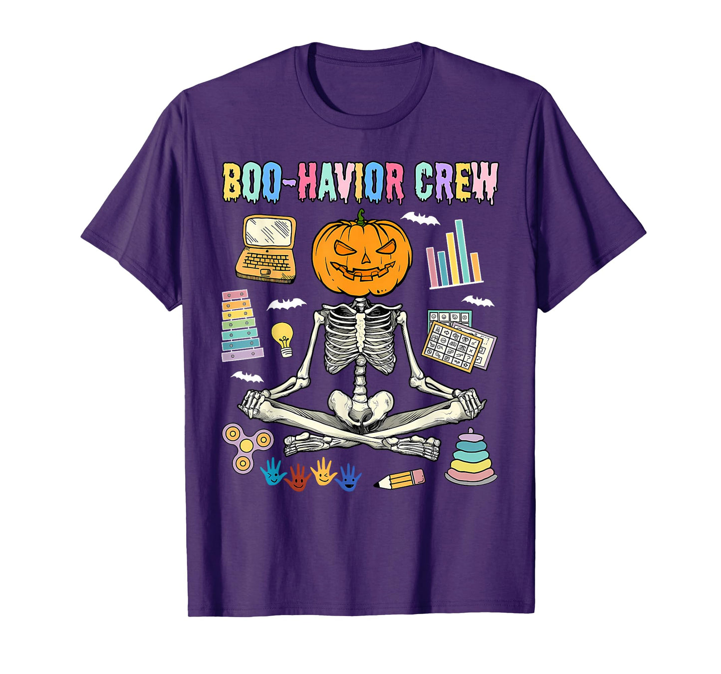 Boo-Havior Crew Behavior Analyst Skeleton Yoga Halloween ABA T-Shirt