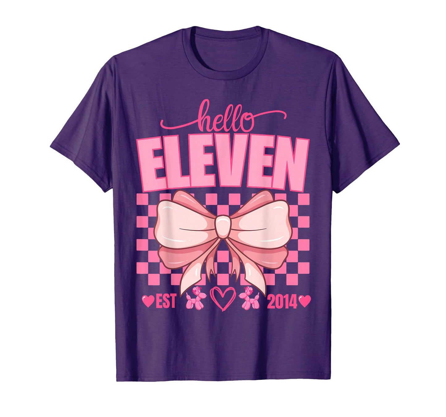 11th Birthday Girl Hello Eleven Est 2014 Pink Coquette Bow T-Shirt