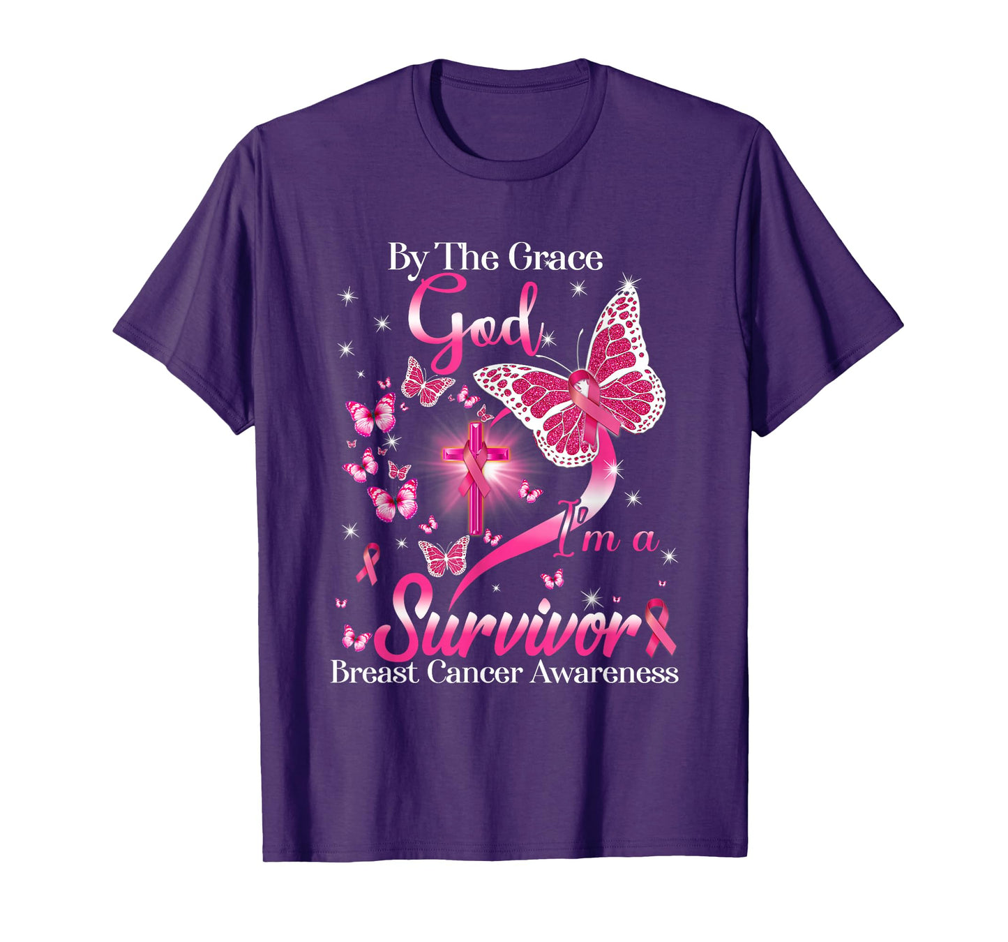 by The Grace God I'm A Survivor Breast Cancer Awareness T-Shirt