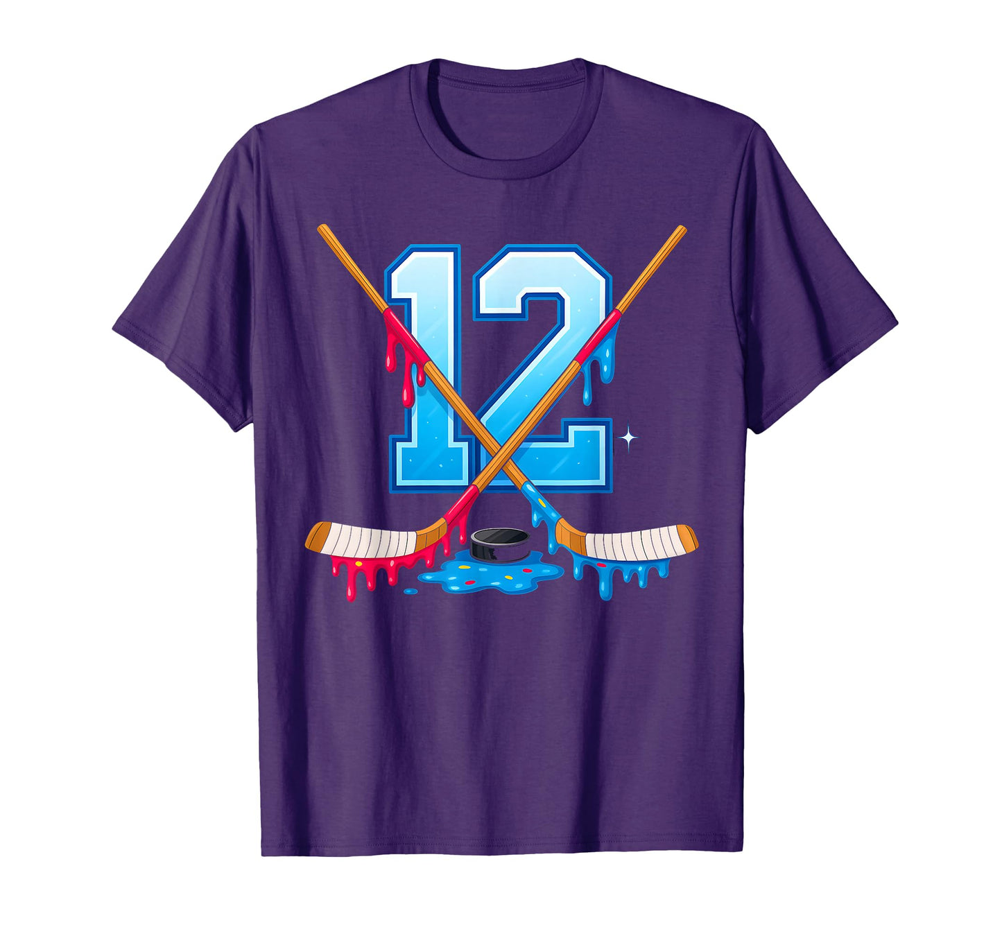 Hockey 12 Year Old Ice Cream Drip Youth 12th Birthday Boys T-Shirt