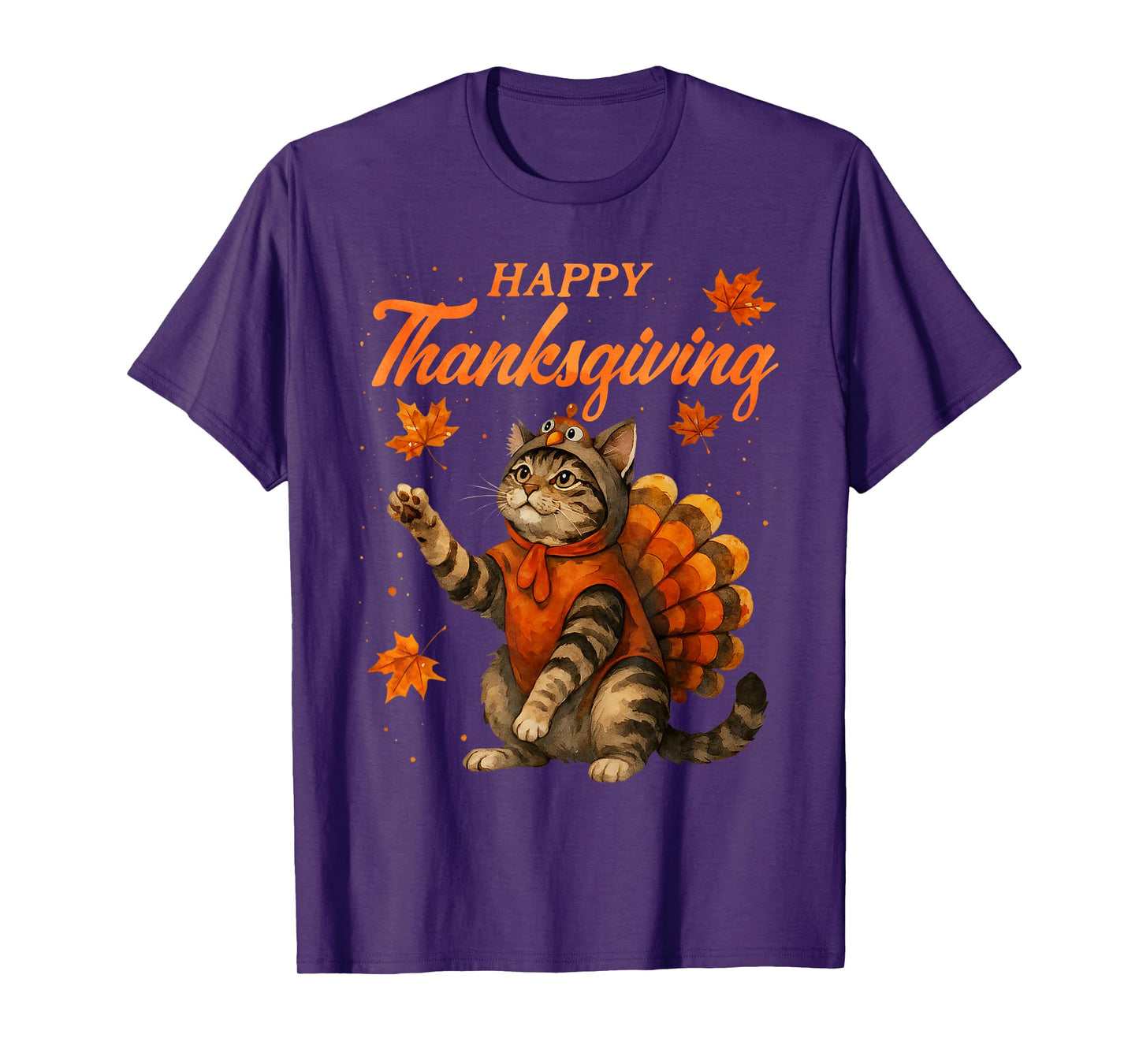 Cute Cat Turkey Happy Thanksgiving Fall Meow Cat Lover T-Shirt