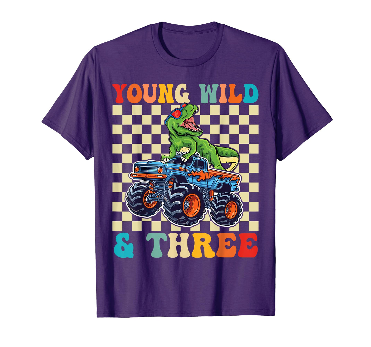 3rd Birthday Monster Truck Young Wild And Three 3 Year Old T-Shirt