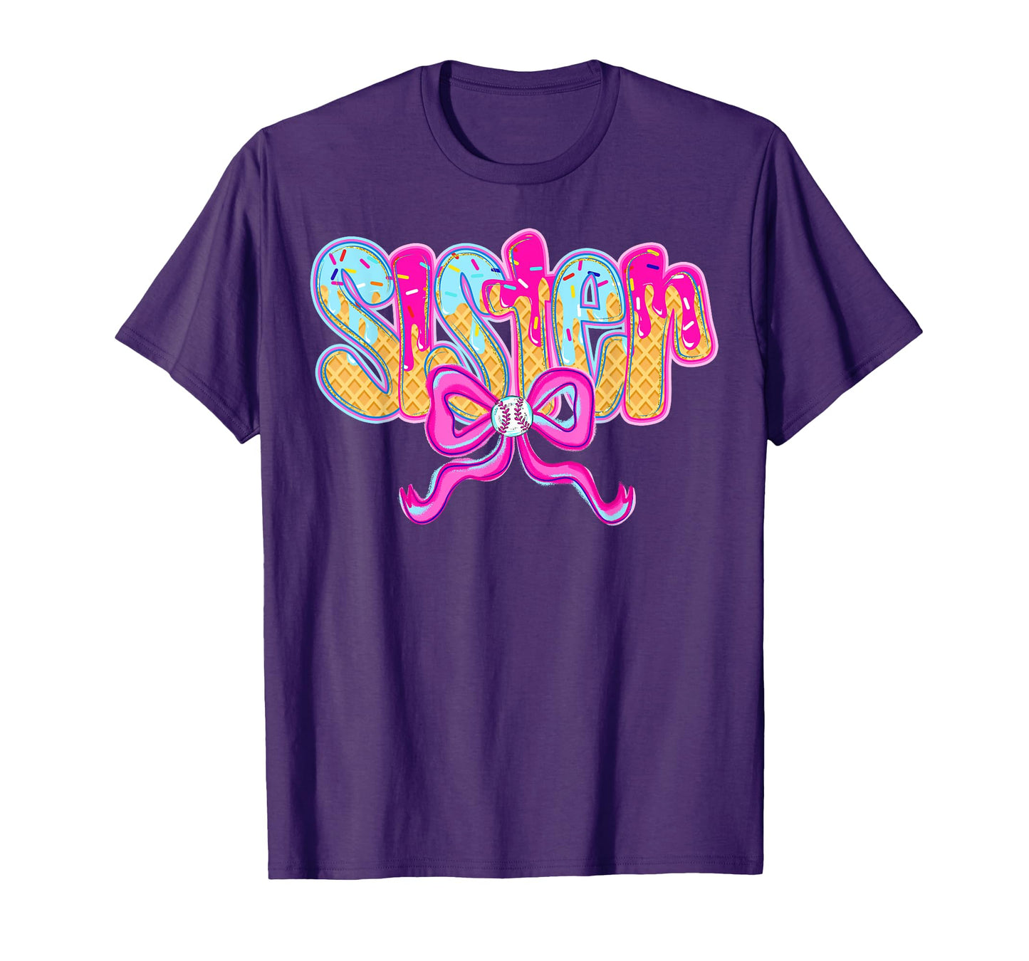 Baseball Sister Drip Ice Cream Baseball Bow Game Day T-Shirt