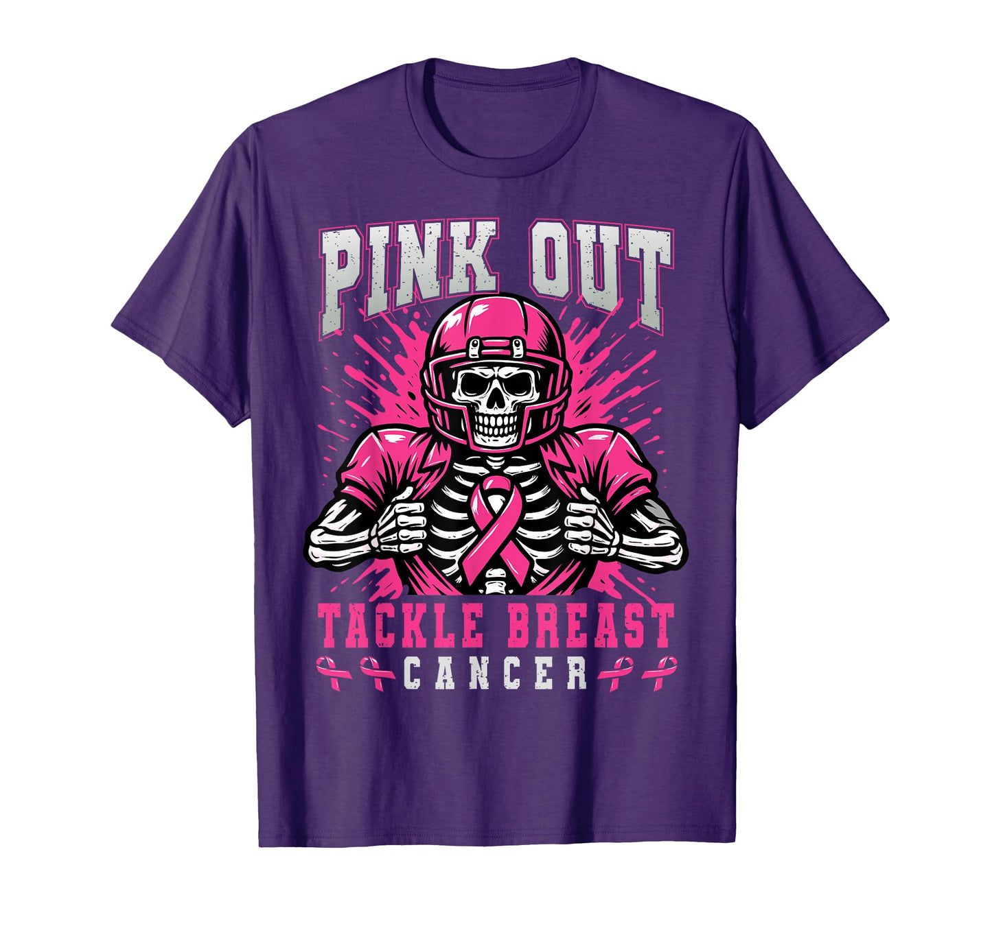 Pink Out Tackle Breast Cancer Football Skeleton Halloween T-Shirt