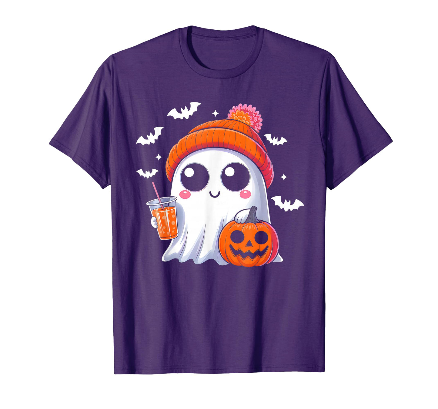 Cute Ghost Drinking Iced Coffee Halloween Costume Men Women T-Shirt