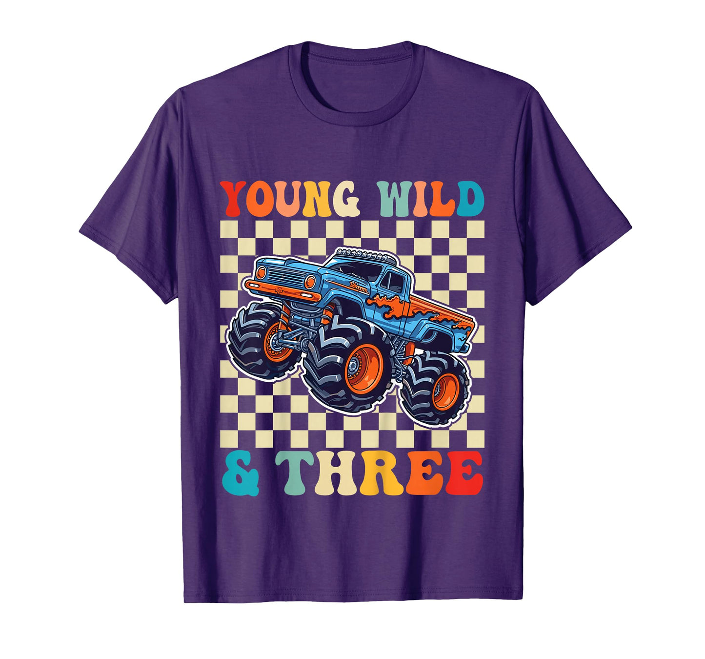 3rd Birthday Monster Truck Young Wild And Three 3 Year Old T-Shirt