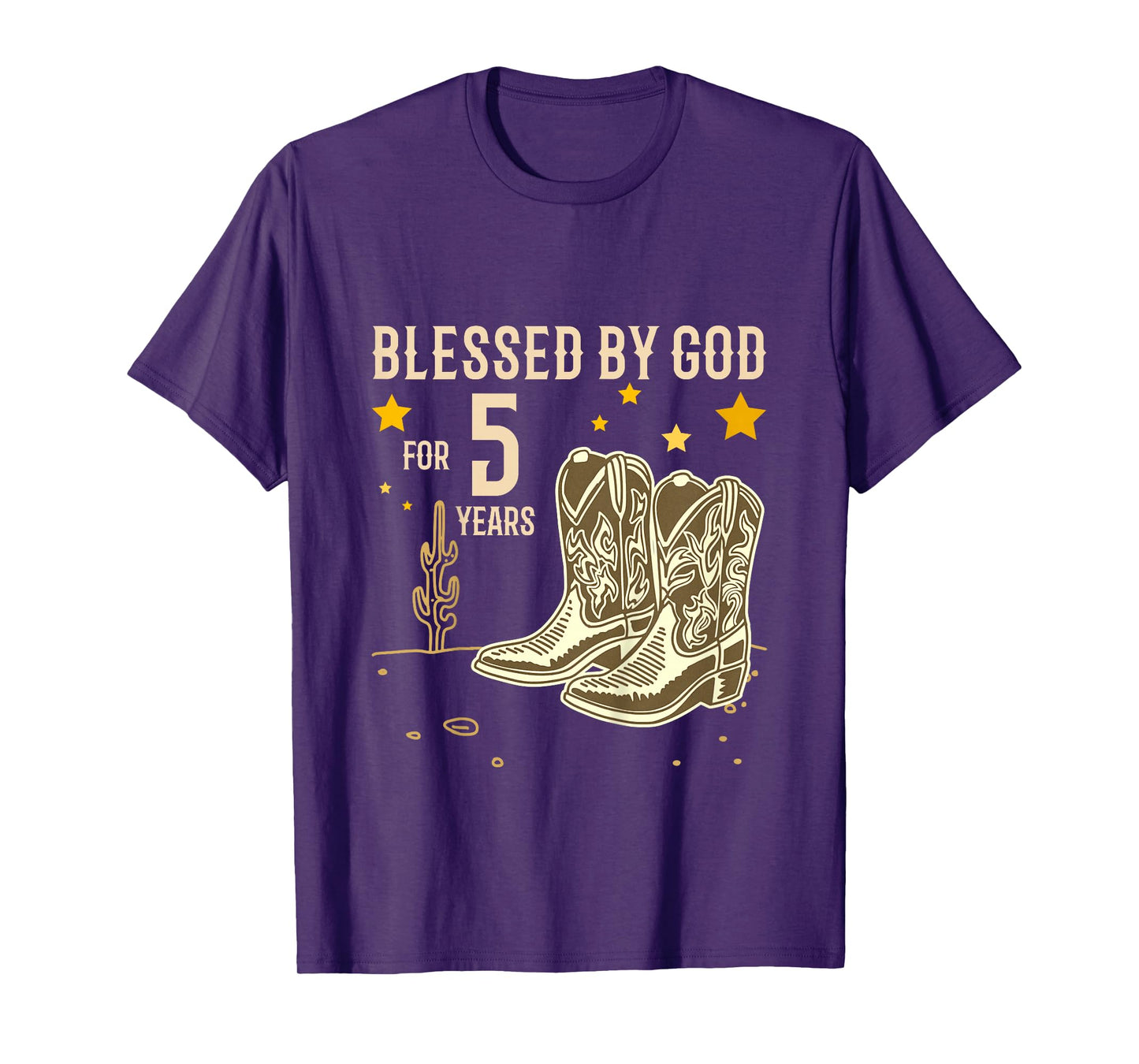 Kids Vintage Blessed by God for 5 Years Cowboy 5th Birthday Boy T-Shirt