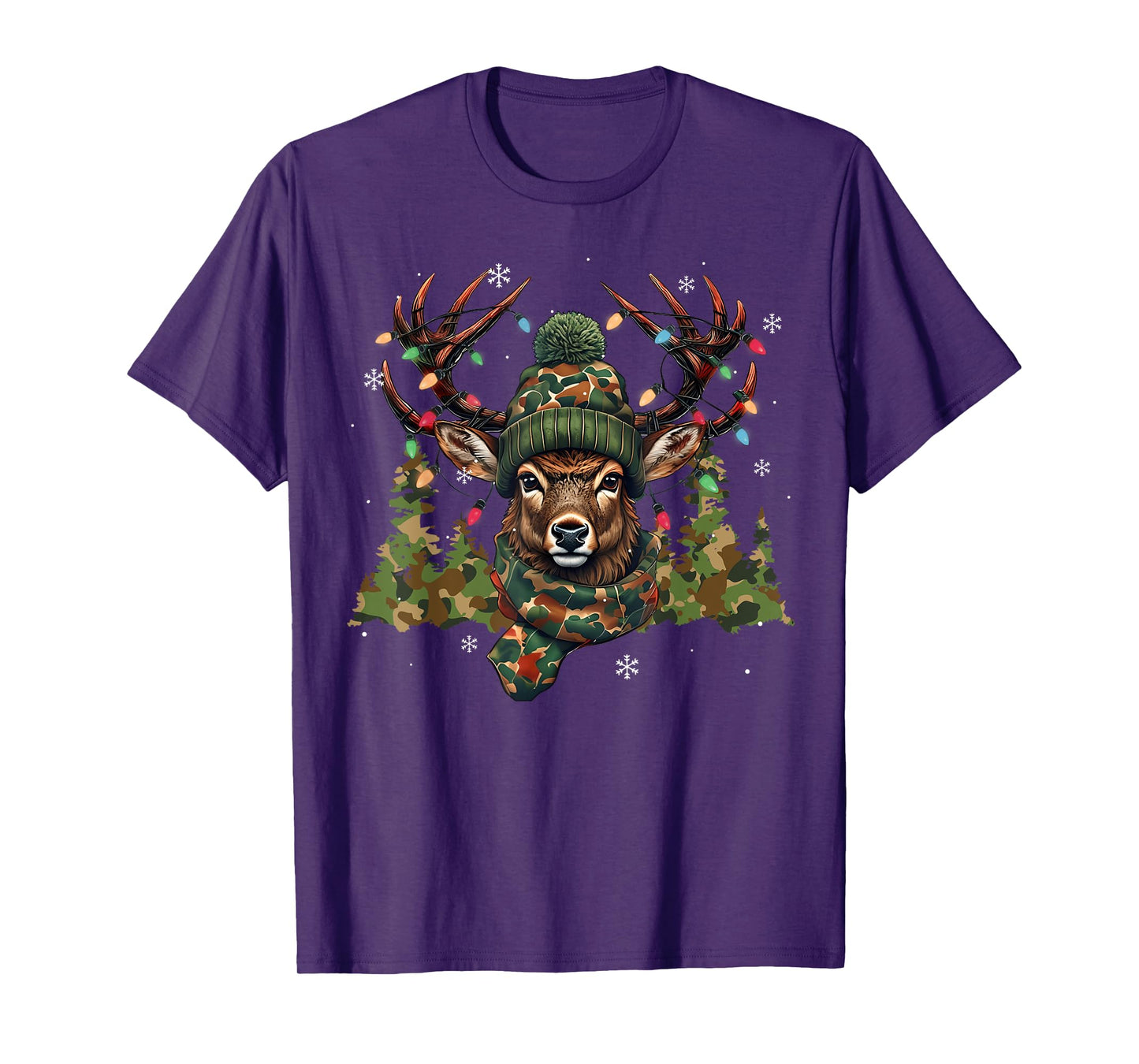Christmas Holiday Camo Hunting Reindeer Deer Xmas Lights T-Shirt