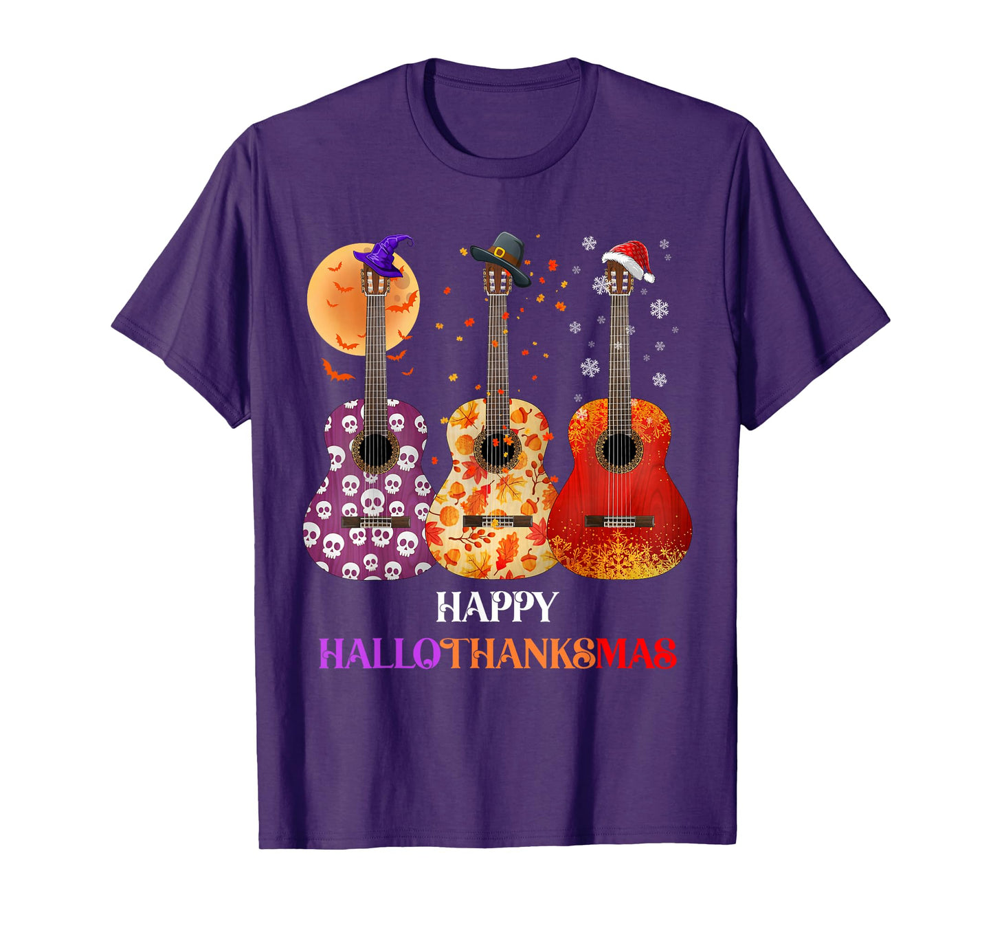 Happy HalloThanksMas Guitar Halloween Thanksgiving Christmas T-Shirt