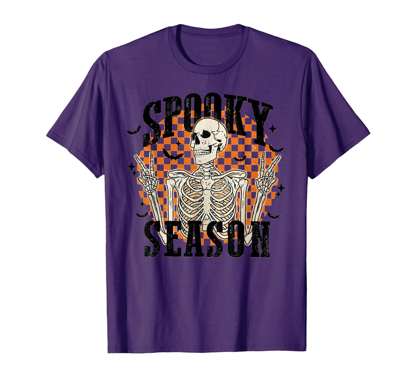 Spooky Season Skeleton Checkerboard Funny Halloween T-Shirt