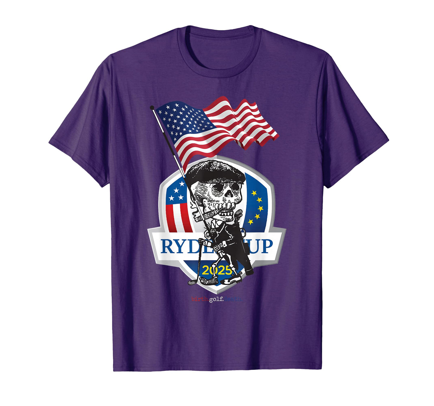 Skeleton Golfer USA Flag Funny Ryder Cup 2025 Design T-Shirt