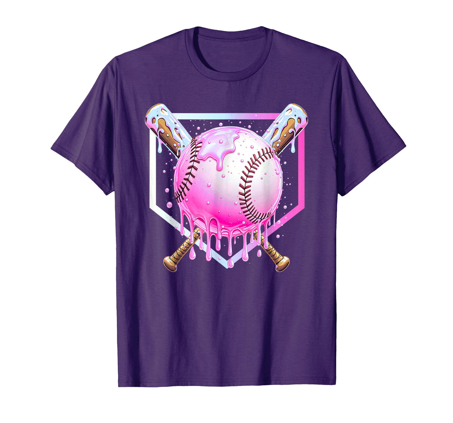 Pink Baseball Drip Shirt for Youth Girls Ice Cream Dripping T-Shirt
