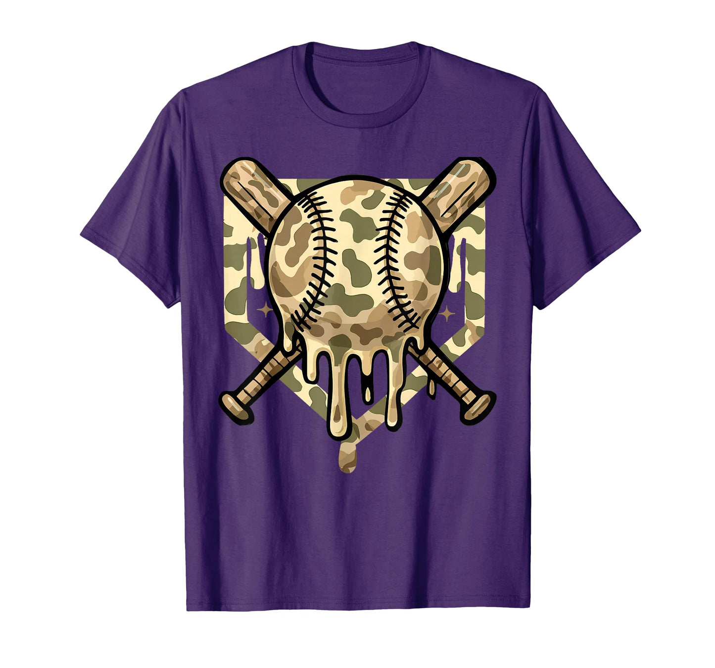 Baseball Drip for Boys Ice Cream Dripping Boys Baseball Camo T-Shirt