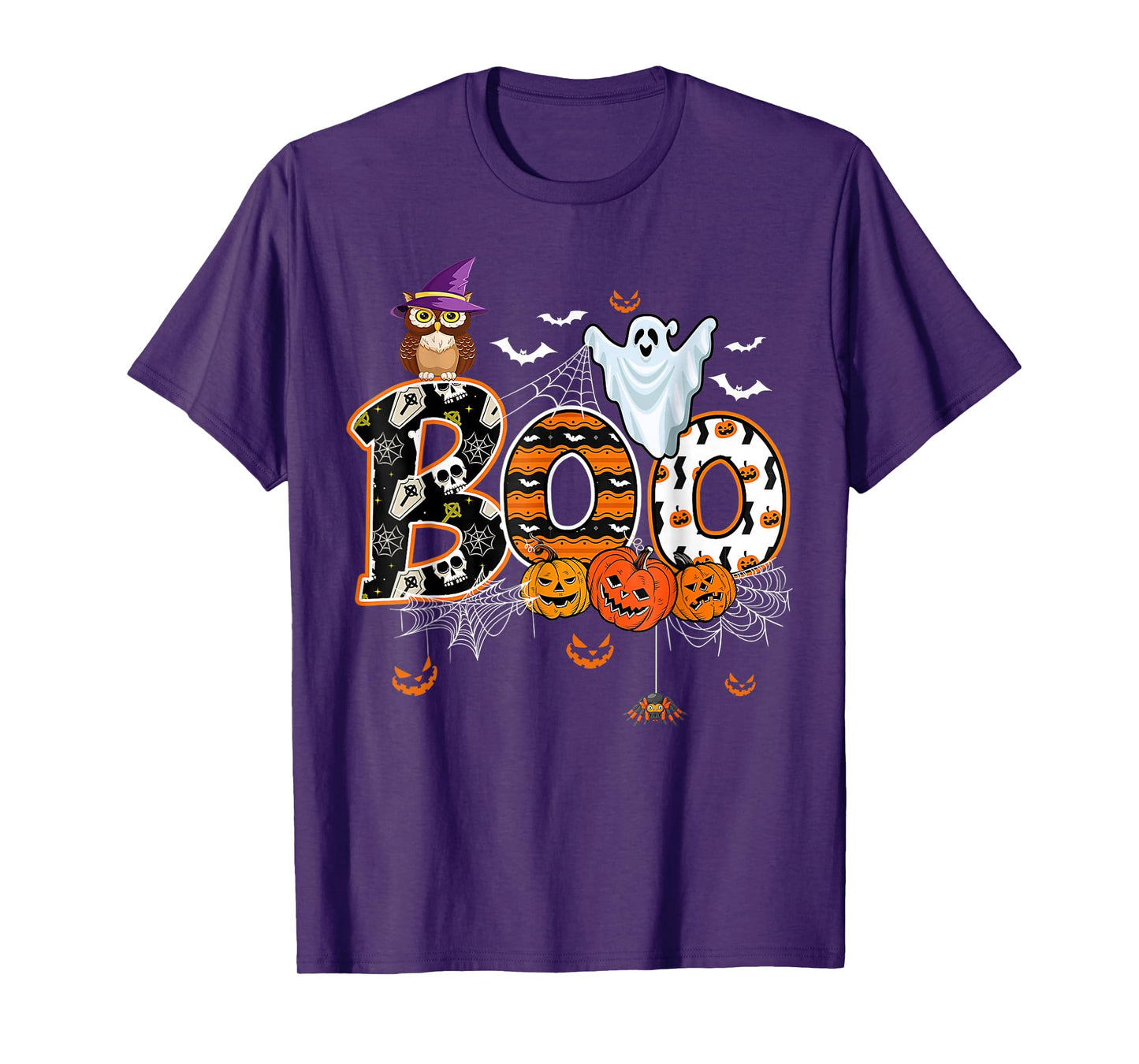 Boo Creepy Owl Pumpkin Ghost Halloween Men Women Kids T-Shirt