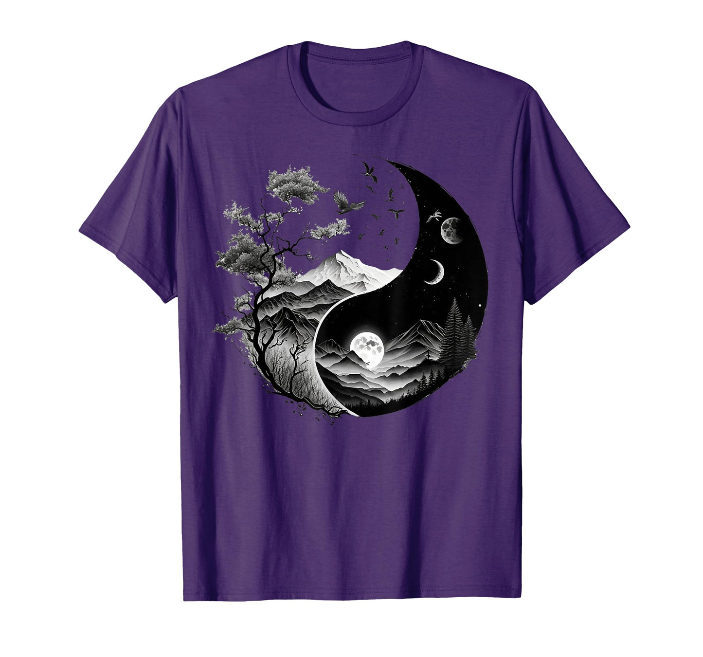 Taoism Symbol on Black and White Nature Taijitu Yin Yang T-Shirt