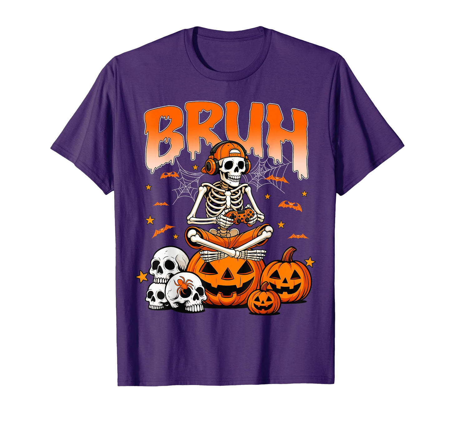 Bruh Halloween Skeleton Gamer Video Gaming Boys Men T-Shirt