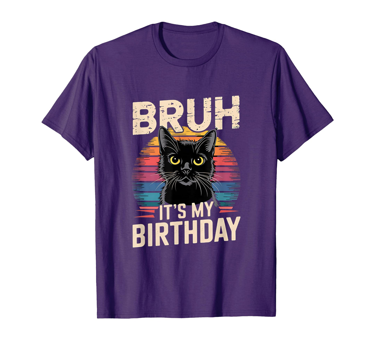 Bruh It's My Birthday Cat Retro Sunset T-Shirt