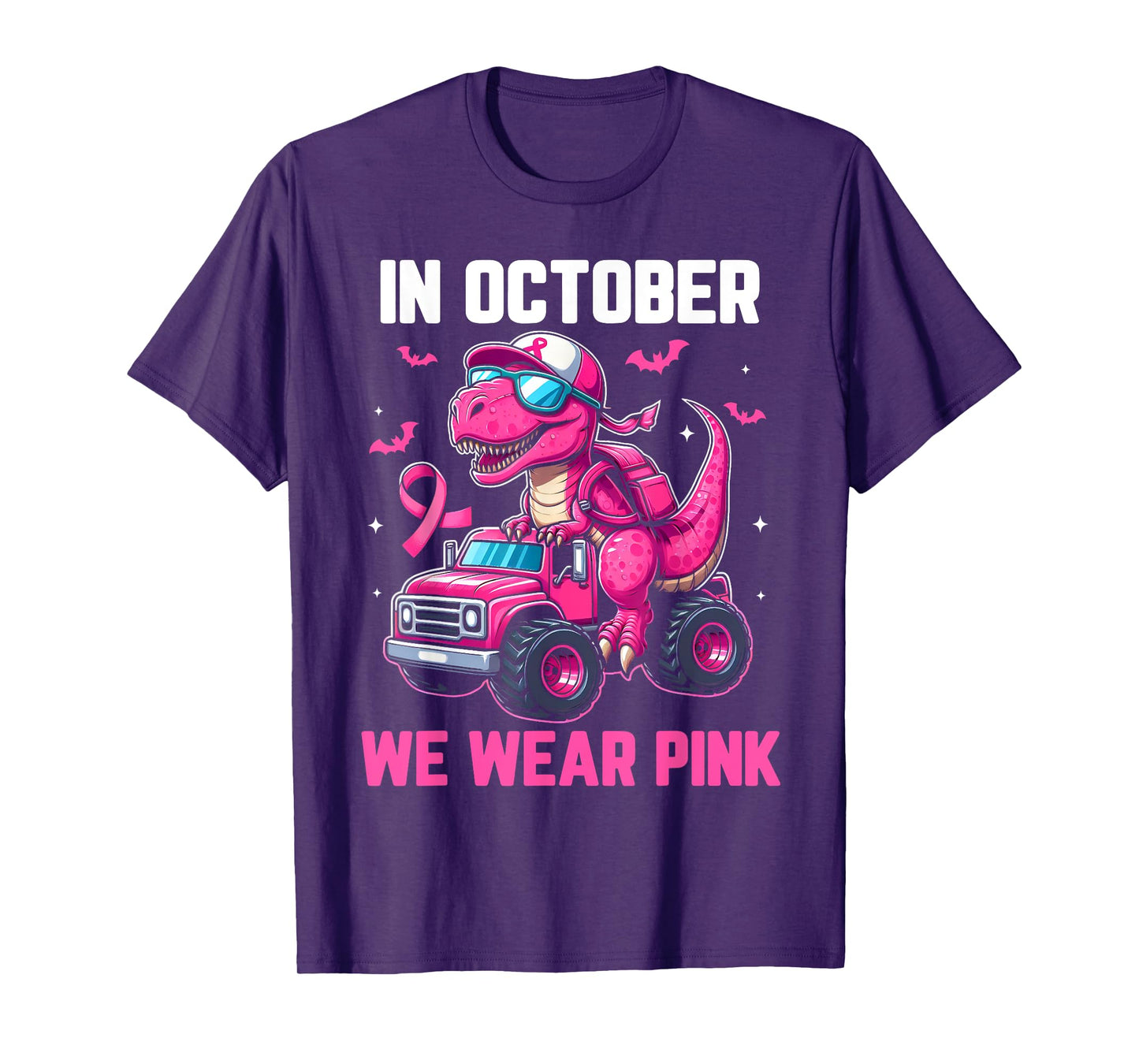 In October We Wear Pink Dino Trex Boys Toddler Breast Cancer T-Shirt