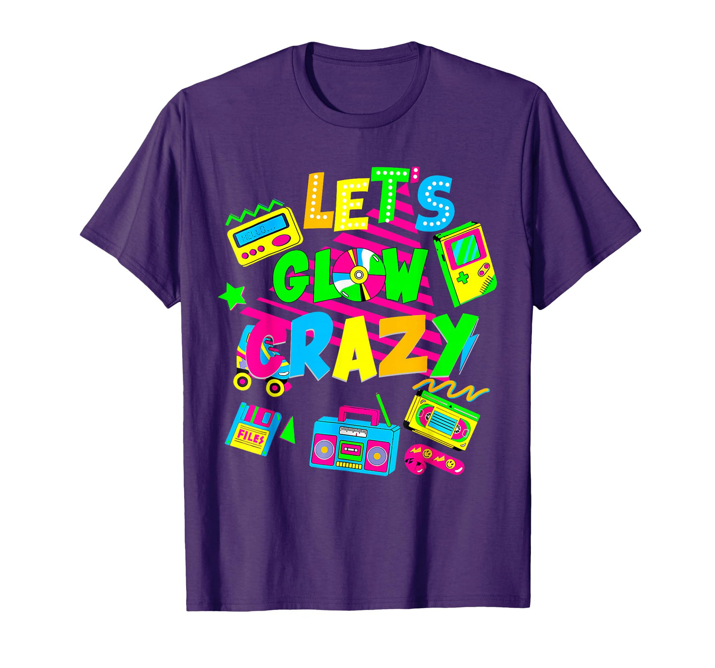 Party 80s Group Team Lets Crazy Retro Colorful Quote Glowing T-Shirt