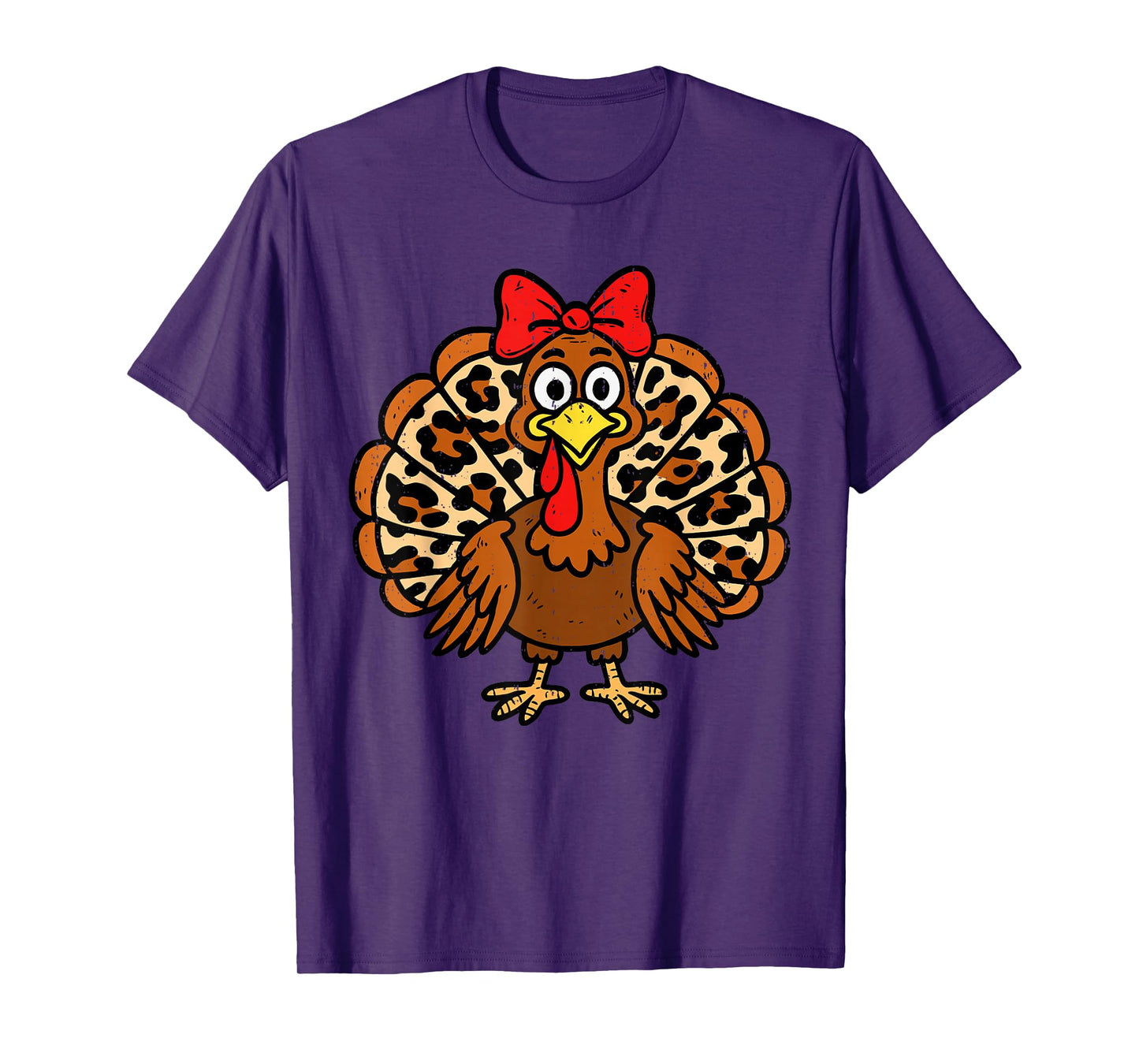 Funny Turkey Bow Leopard Fall Thanksgiving Costume Womens T-Shirt