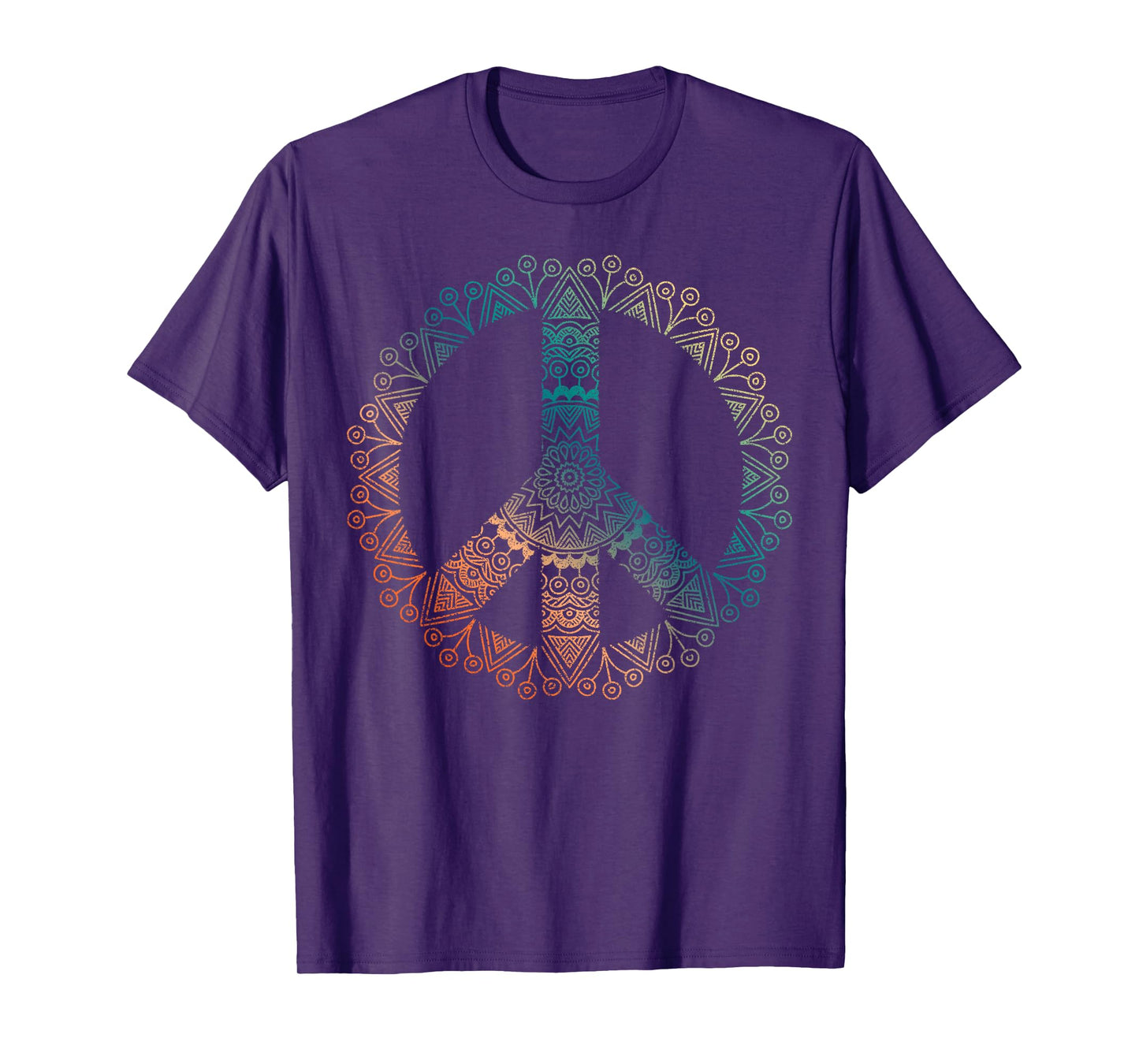 Neutral Boho Yoga Ornate Mandala Peace Sign Hippie T-Shirt