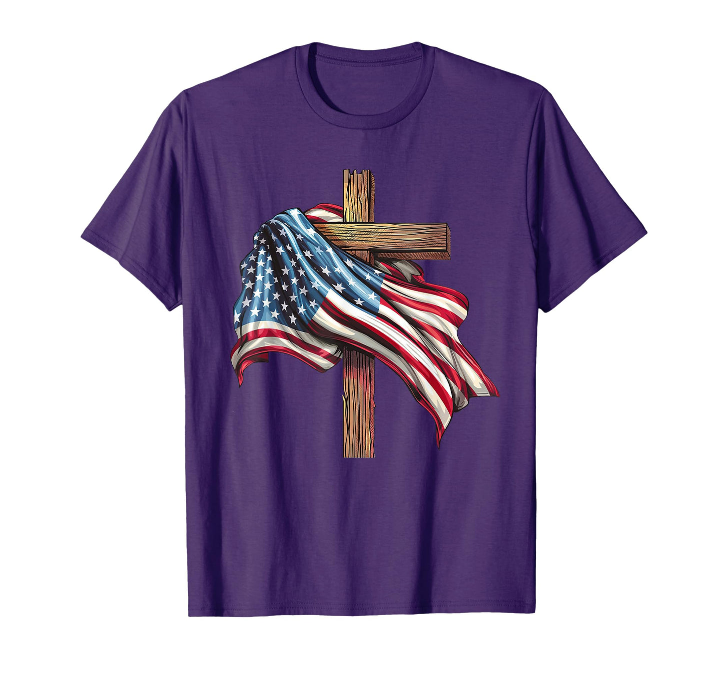 American Flag Cross for Patriotic USA Christians Distressed T-Shirt