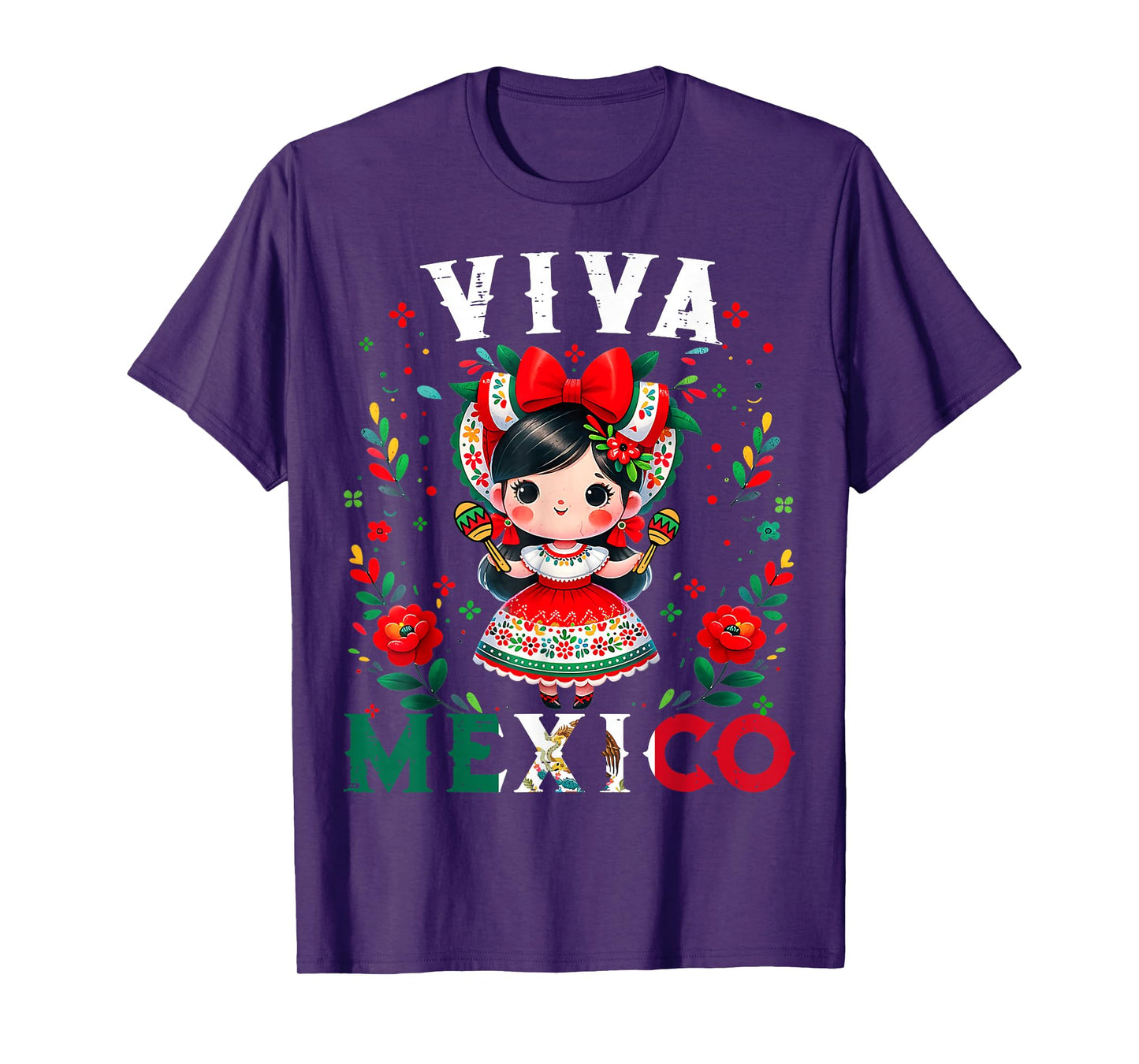 Viva Mexico Flag Mexican Independence Day Girls Kids T-Shirt