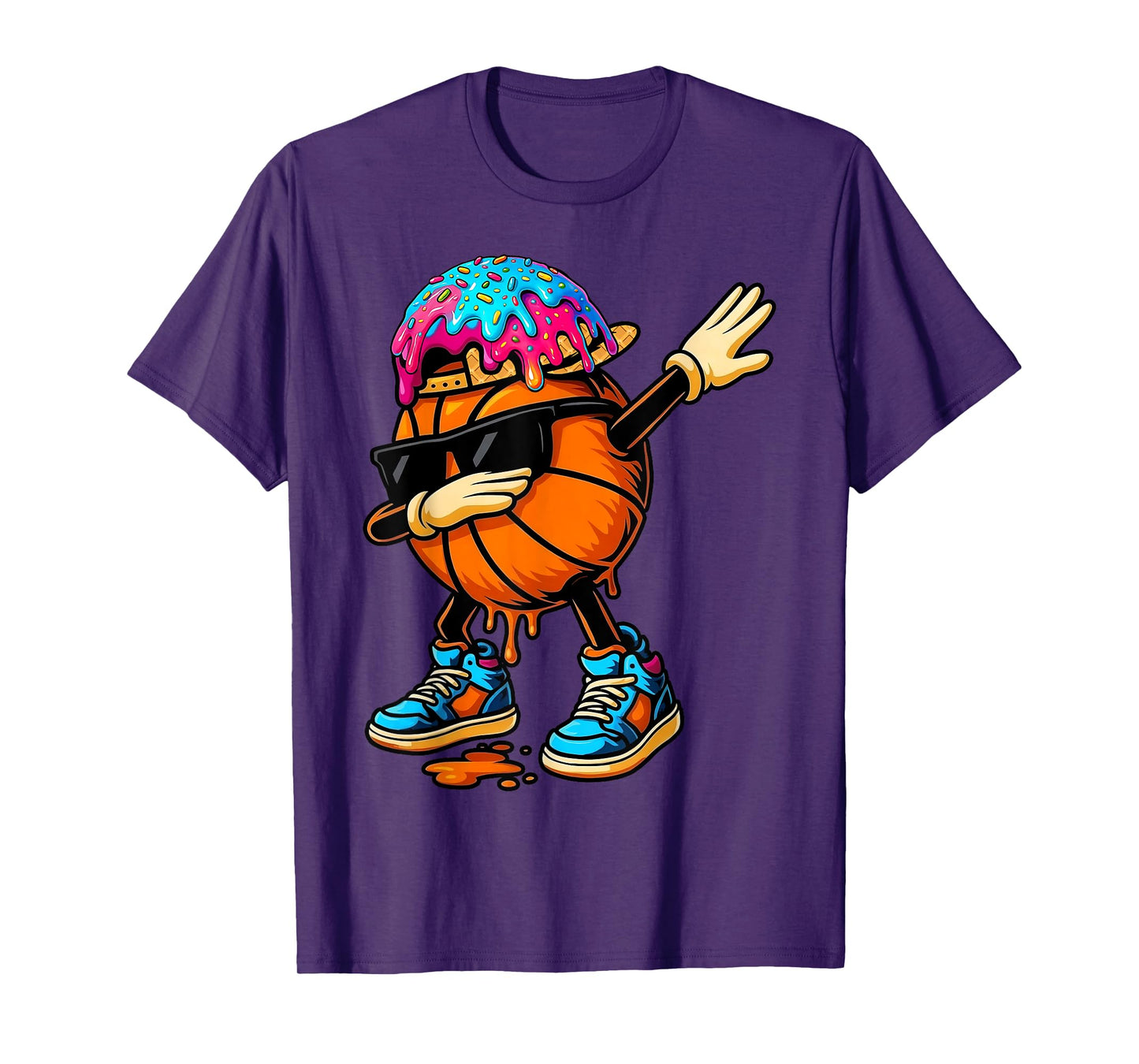 Dabbing Basketball Ice Cream Drip For Boys Funny Basketball T-Shirt