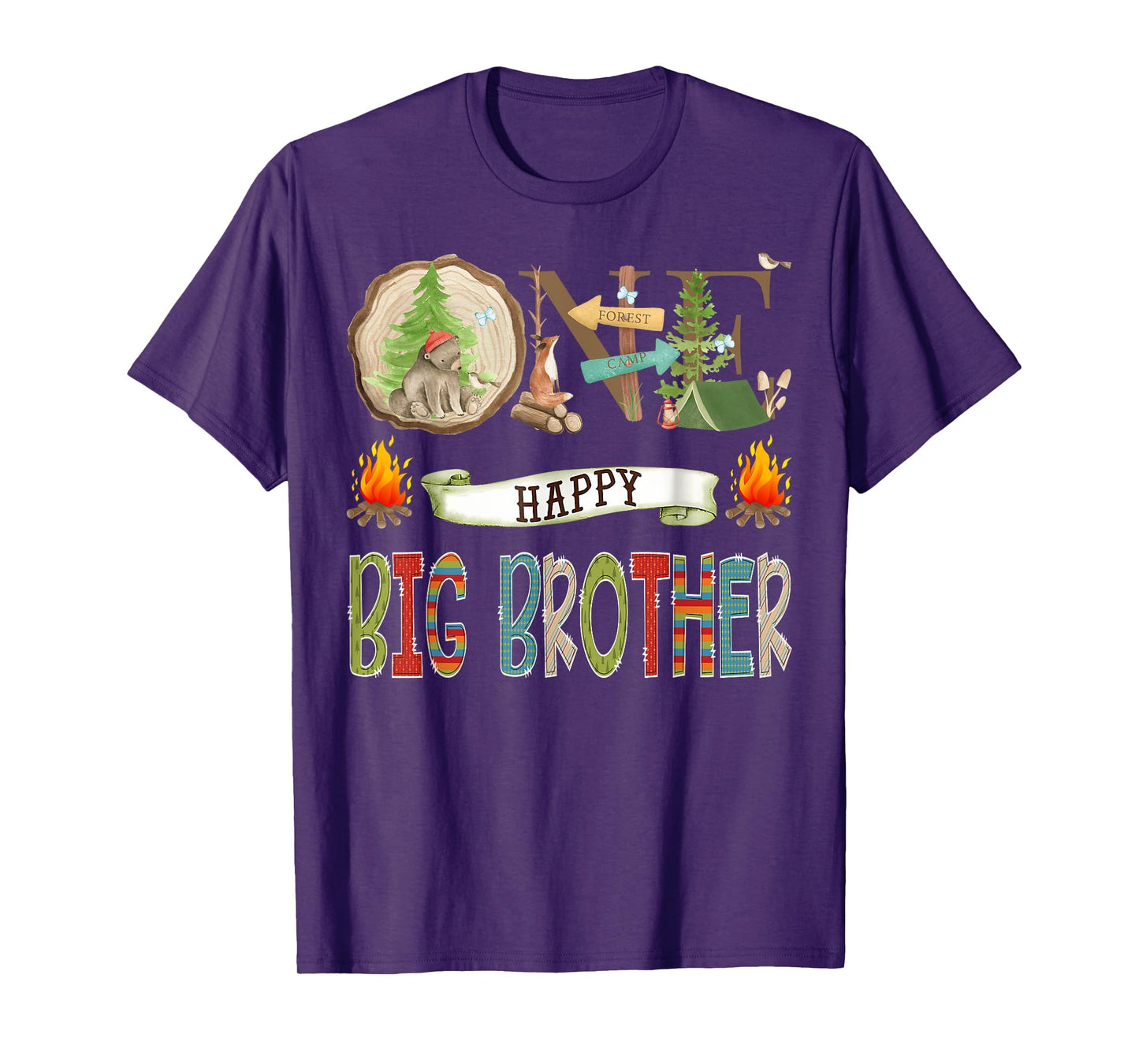 One Happy Big Brother Camper 1St Birthday Camping Bear T-Shirt
