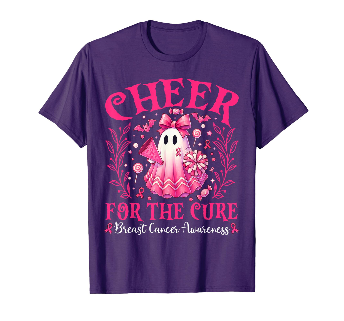 Cheer for The Cure Breast Cancer Pink Ghost Cheerleader T-Shirt