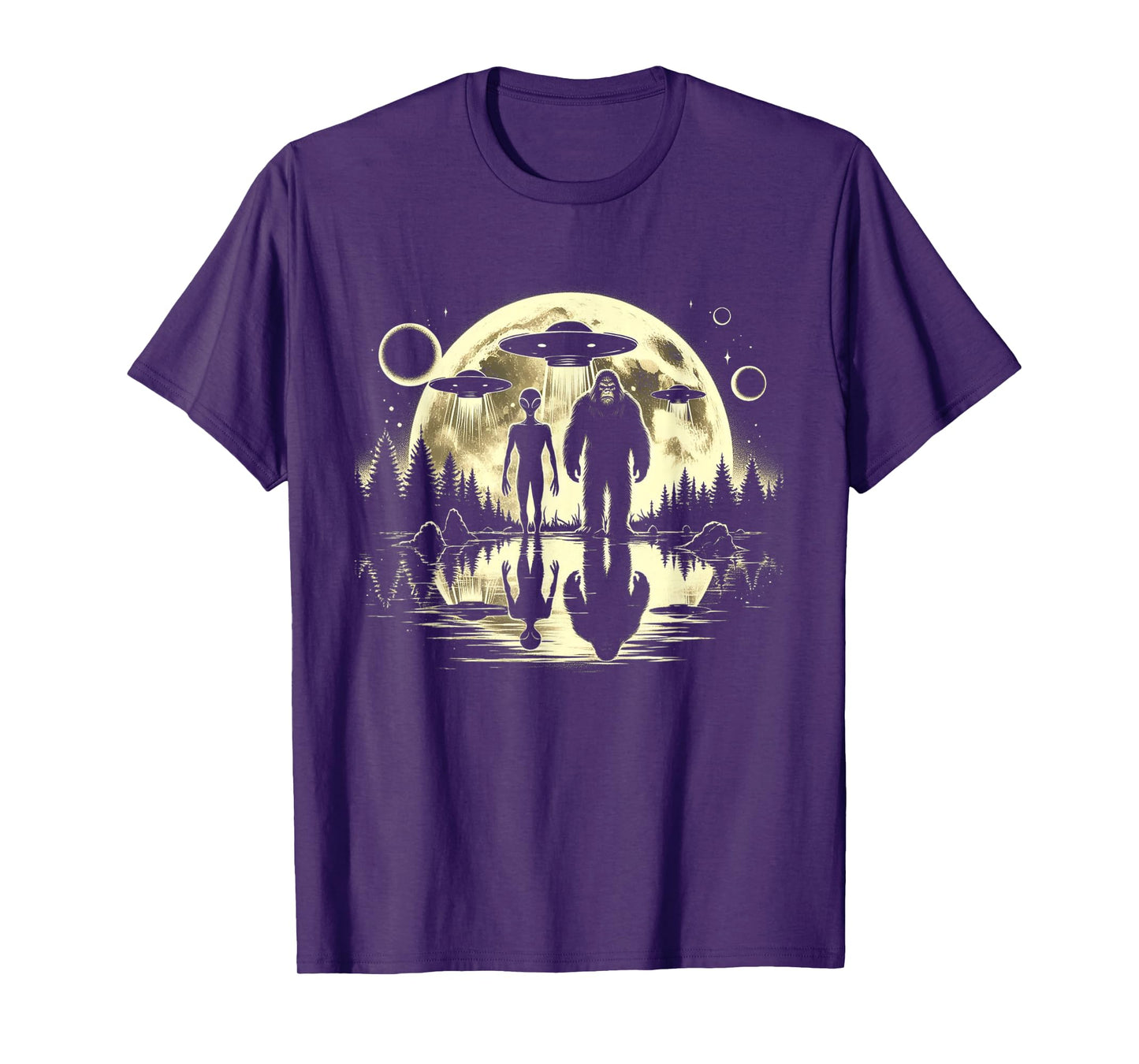 Bigfoot and Alien Moon UFO Extraterrestrial Sasquatch Gifts T-Shirt