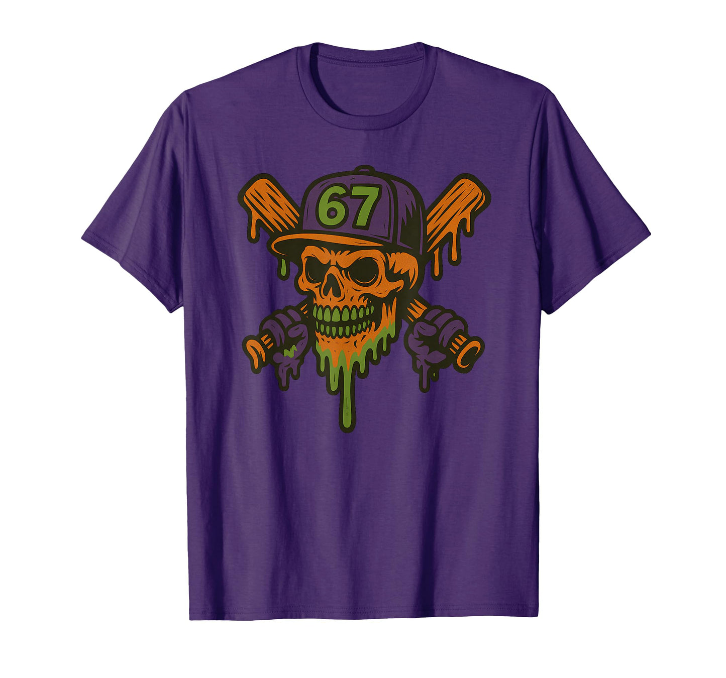 Six Seven 6 7 Baseball Skull Drip Halloween Horror Sports T-Shirt