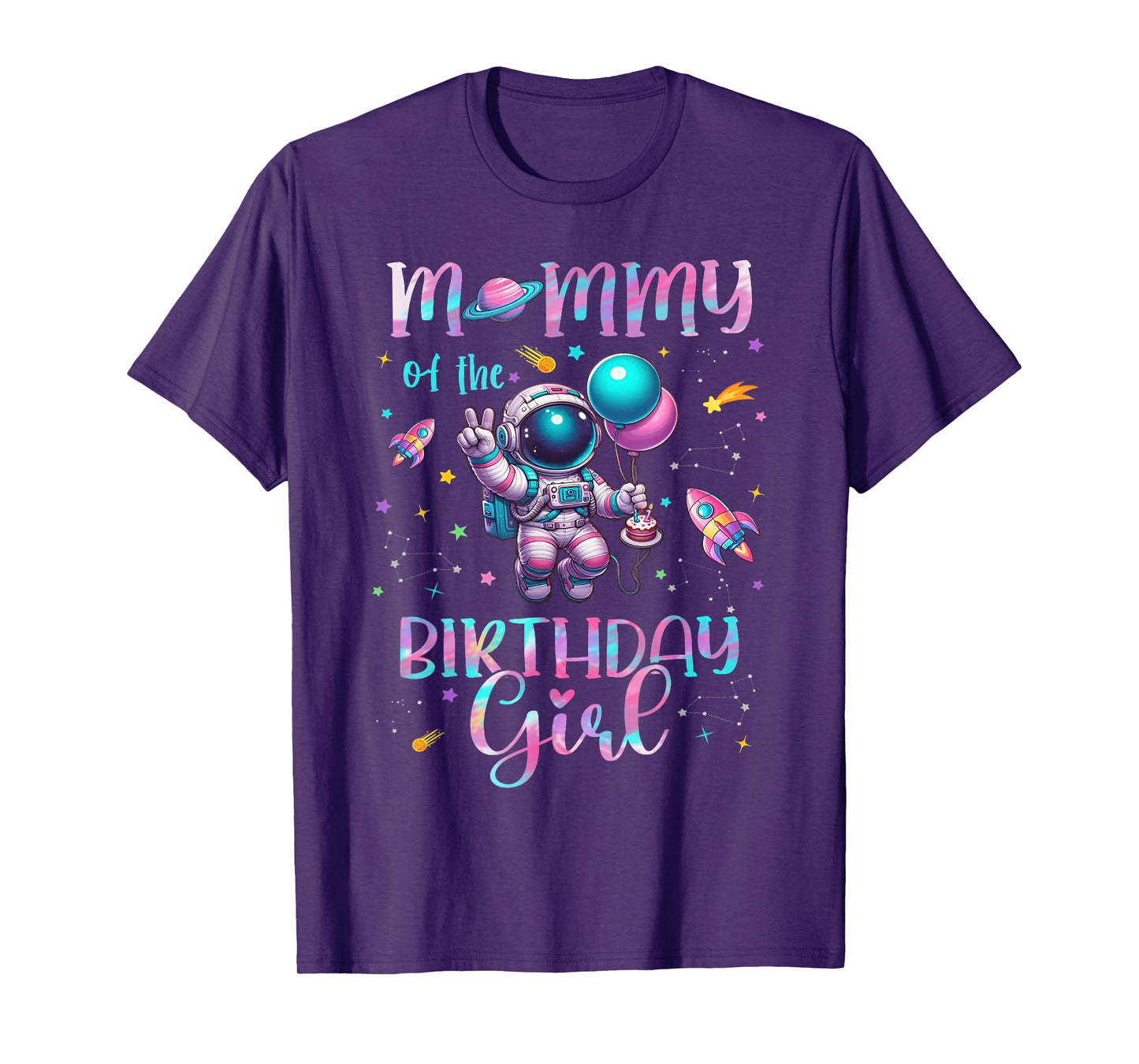 Mommy of the birthday girl astronaut family matching T-Shirt