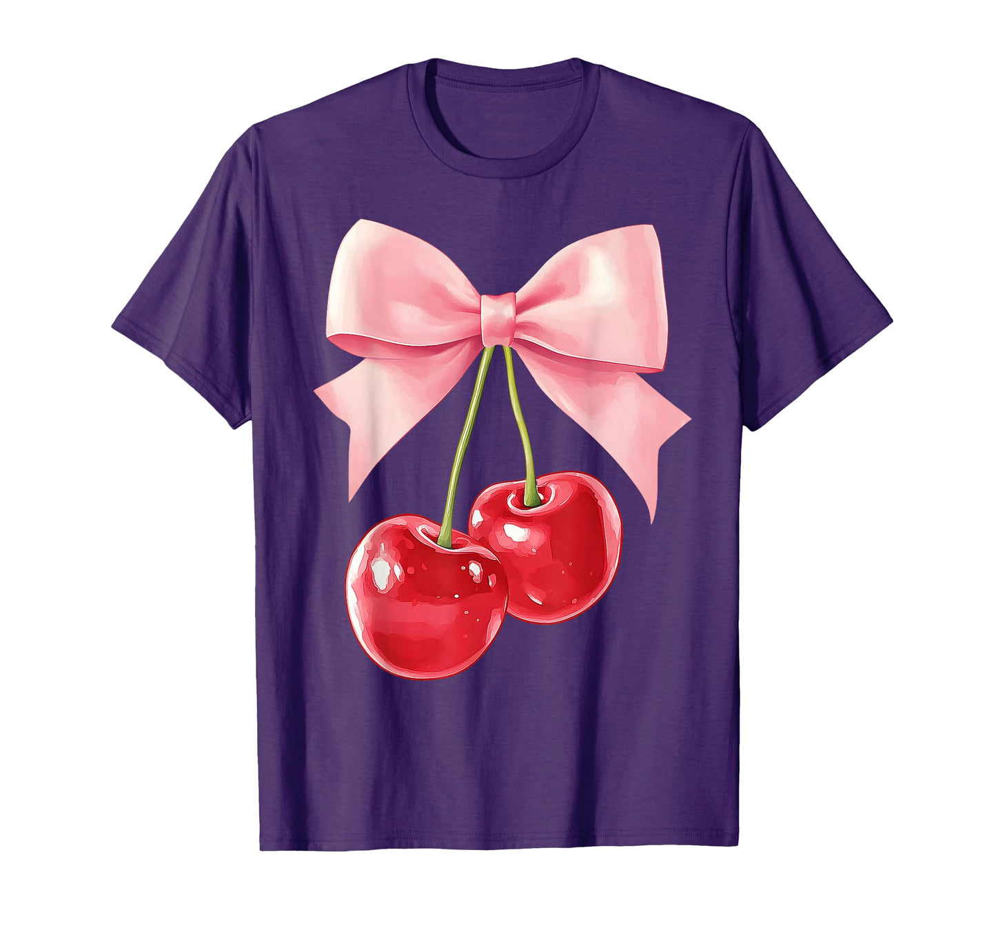 Cute Pink Coquette Bow Cherry Retro Women Teens Kids Girls T-Shirt