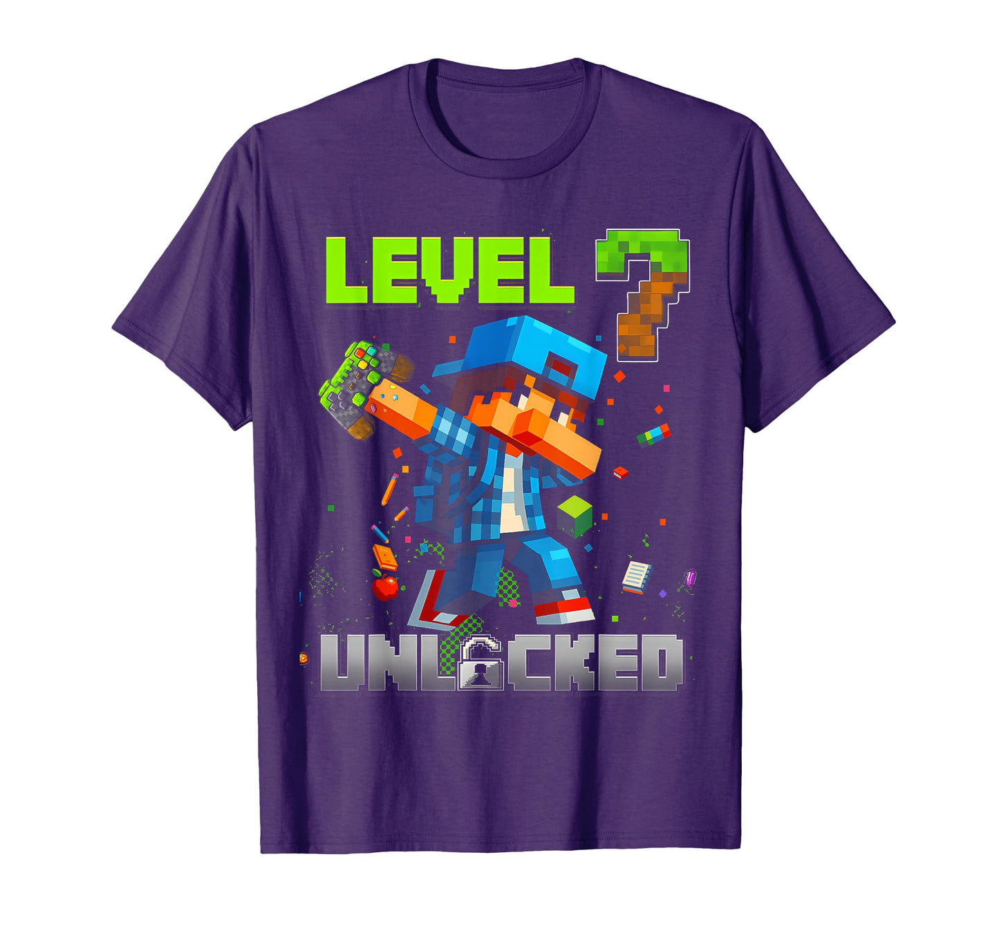 Level 7 Unlocked Funy Birthday Boy Pixel Gamer 7th Birthday T-Shirt