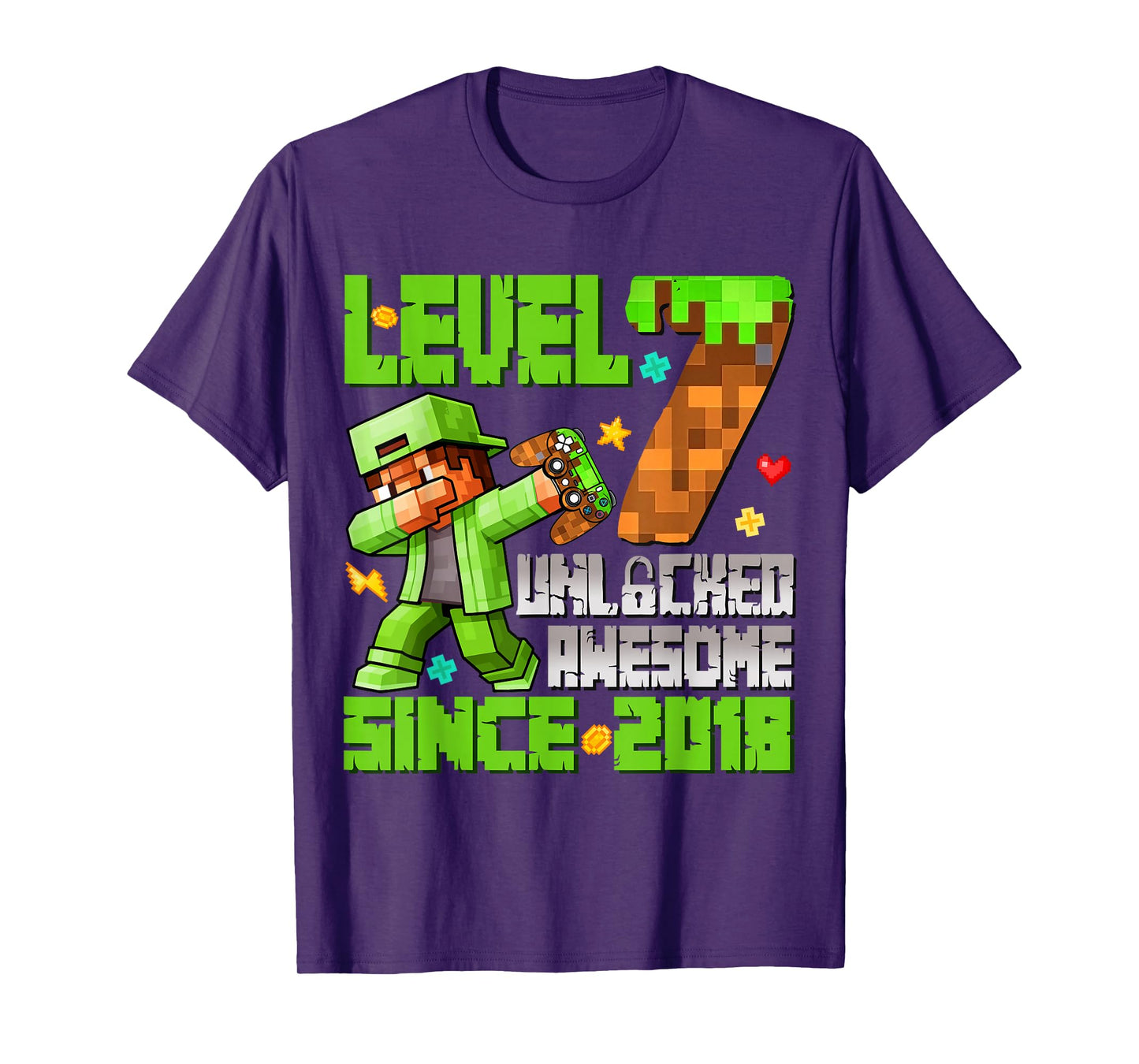 Level 7 Unlocked Awesome Since 2018 7th Birthday Game Pixel T-Shirt