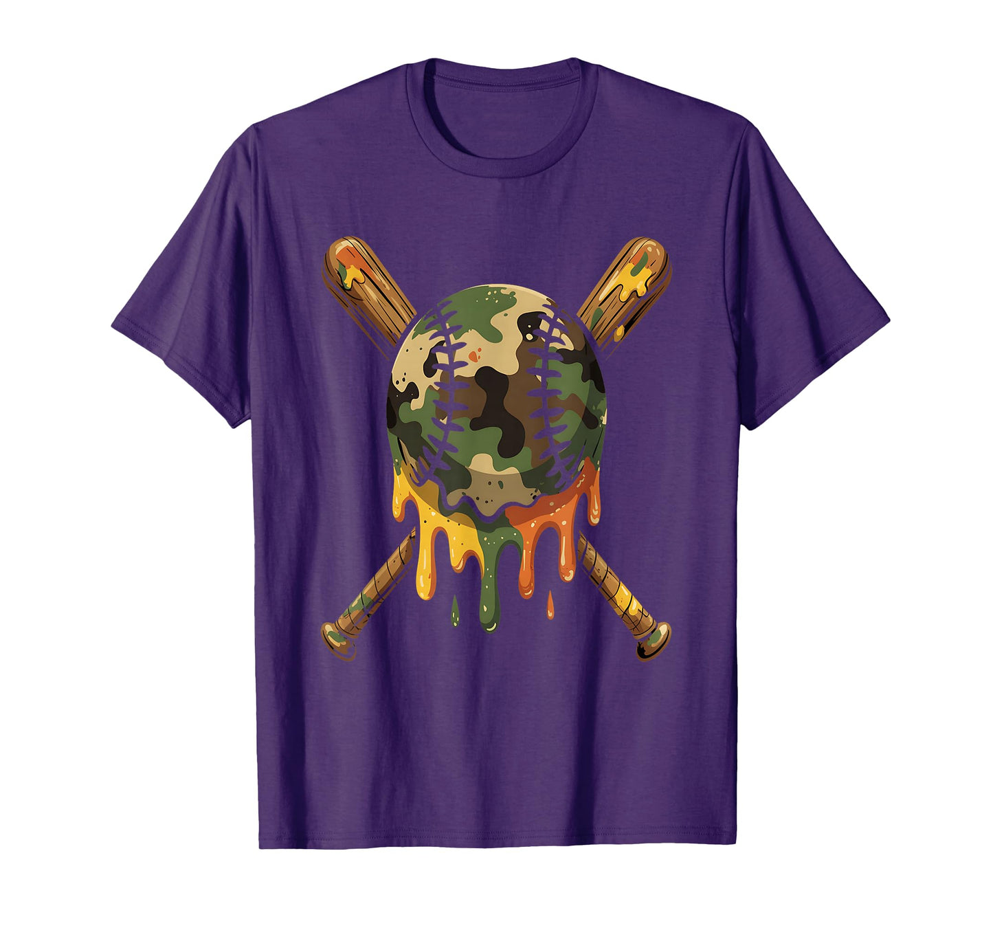Baseball Drip Camo Baseball Bats Boys Sports Cool Game Day T-Shirt