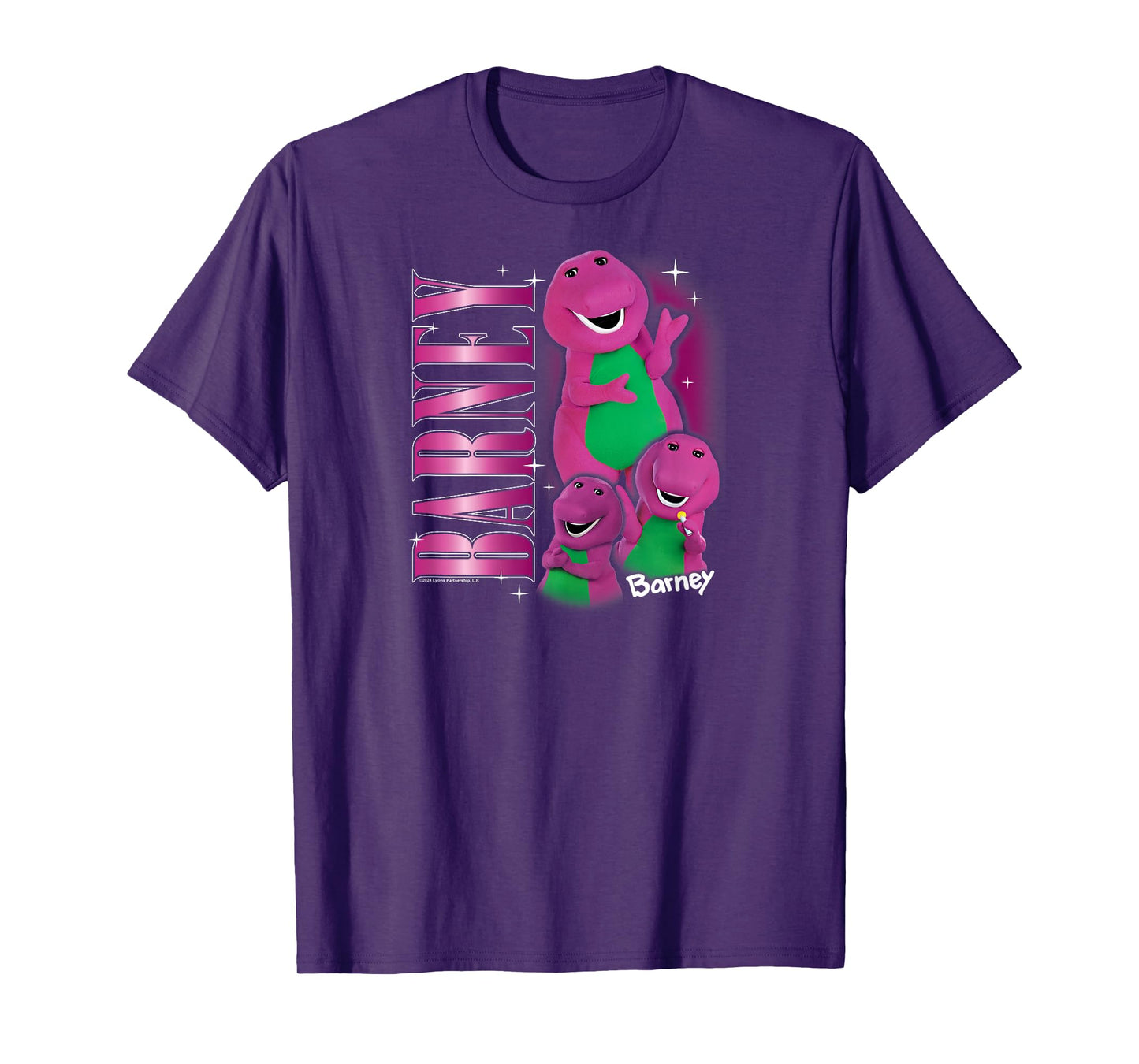 Barney - Vintage 90s Purple Dinosaur Character Collage T-Shirt